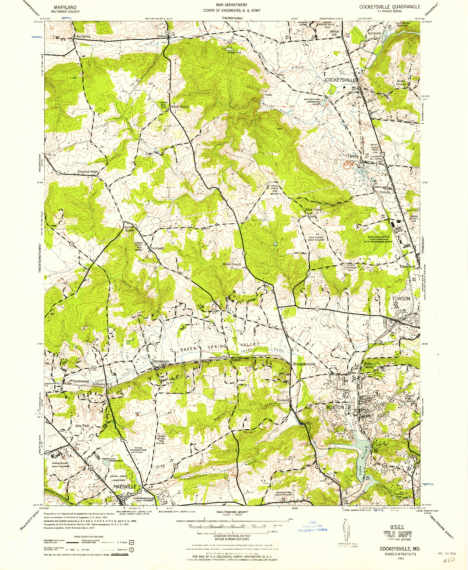 USGS 1:24000-SCALE QUADRANGLE FOR COCKEYSVILLE, MD 1943