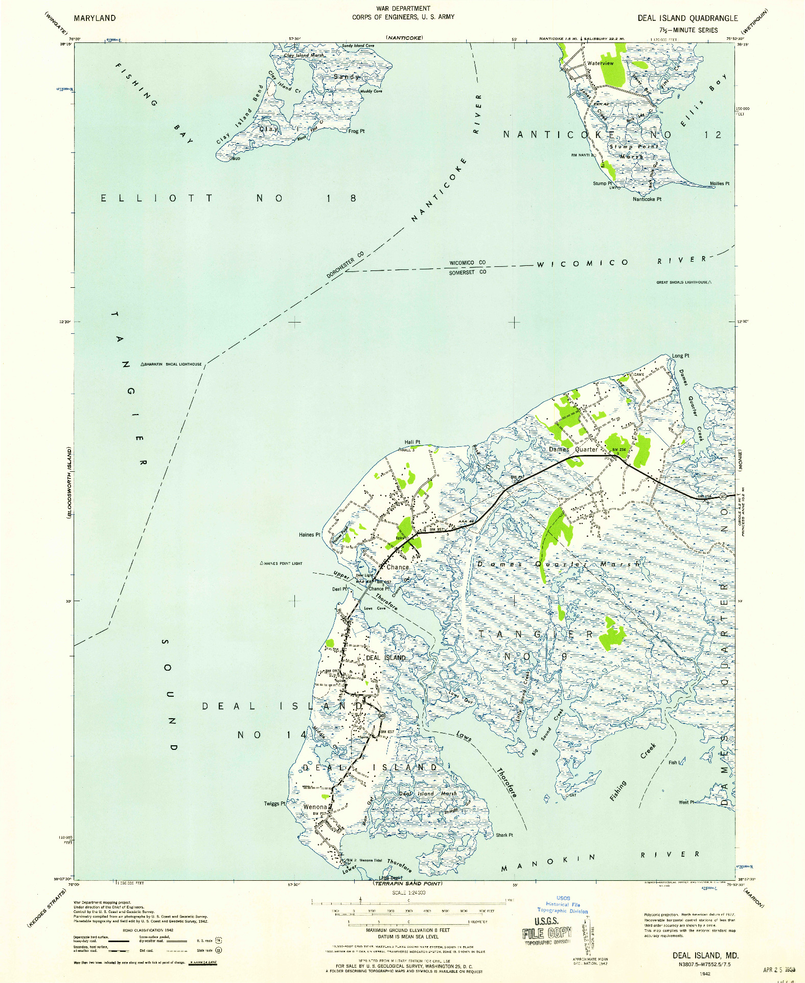 USGS 1:24000-SCALE QUADRANGLE FOR DEAL ISLAND, MD 1942