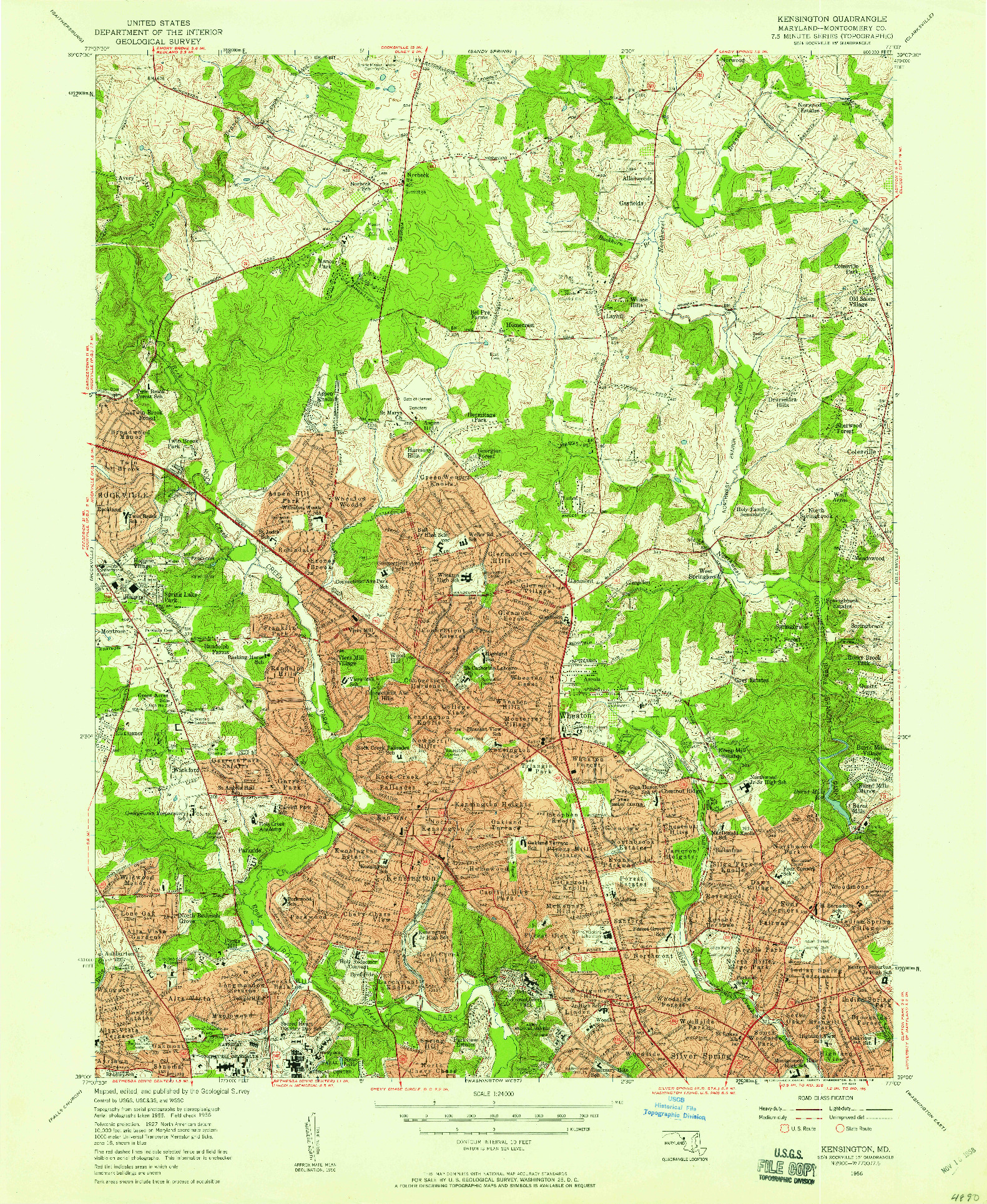 USGS 1:24000-SCALE QUADRANGLE FOR KENSINGTON, MD 1956