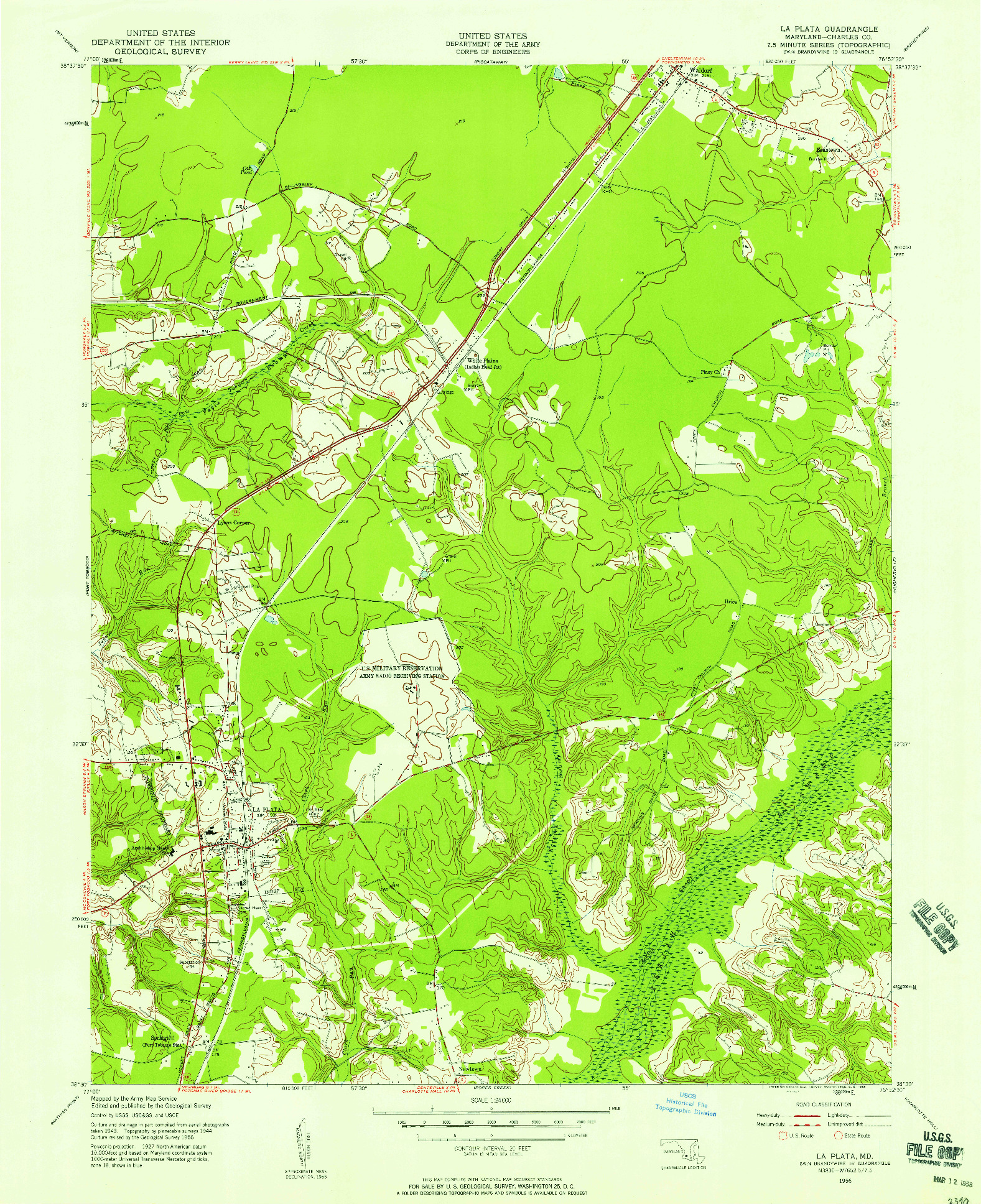 USGS 1:24000-SCALE QUADRANGLE FOR LA PLATA, MD 1956