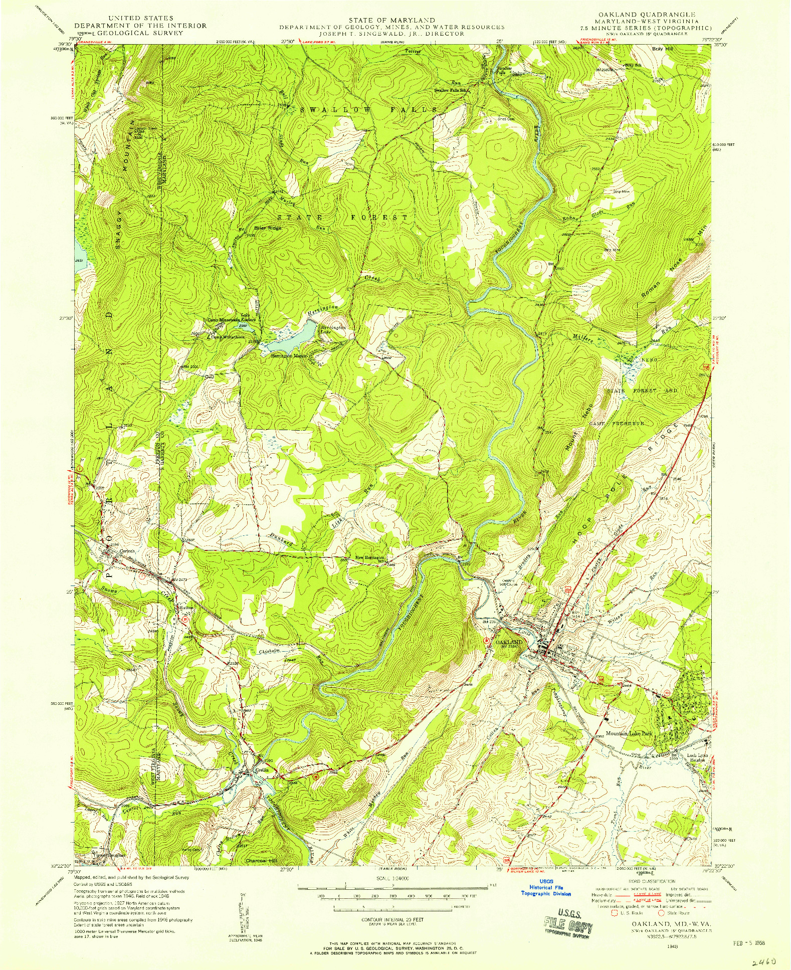 USGS 1:24000-SCALE QUADRANGLE FOR OAKLAND, MD 1948