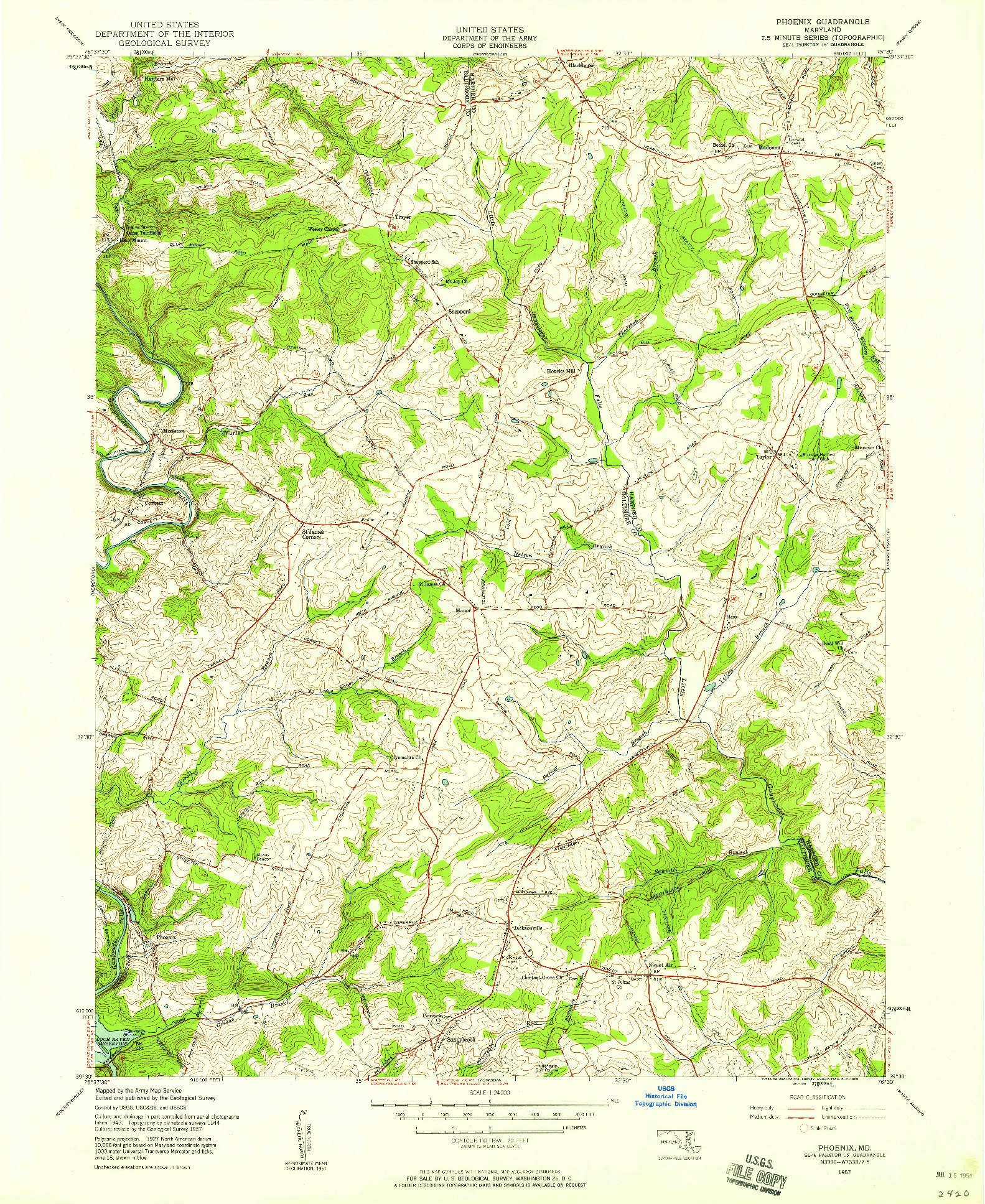 USGS 1:24000-SCALE QUADRANGLE FOR PHOENIX, MD 1957