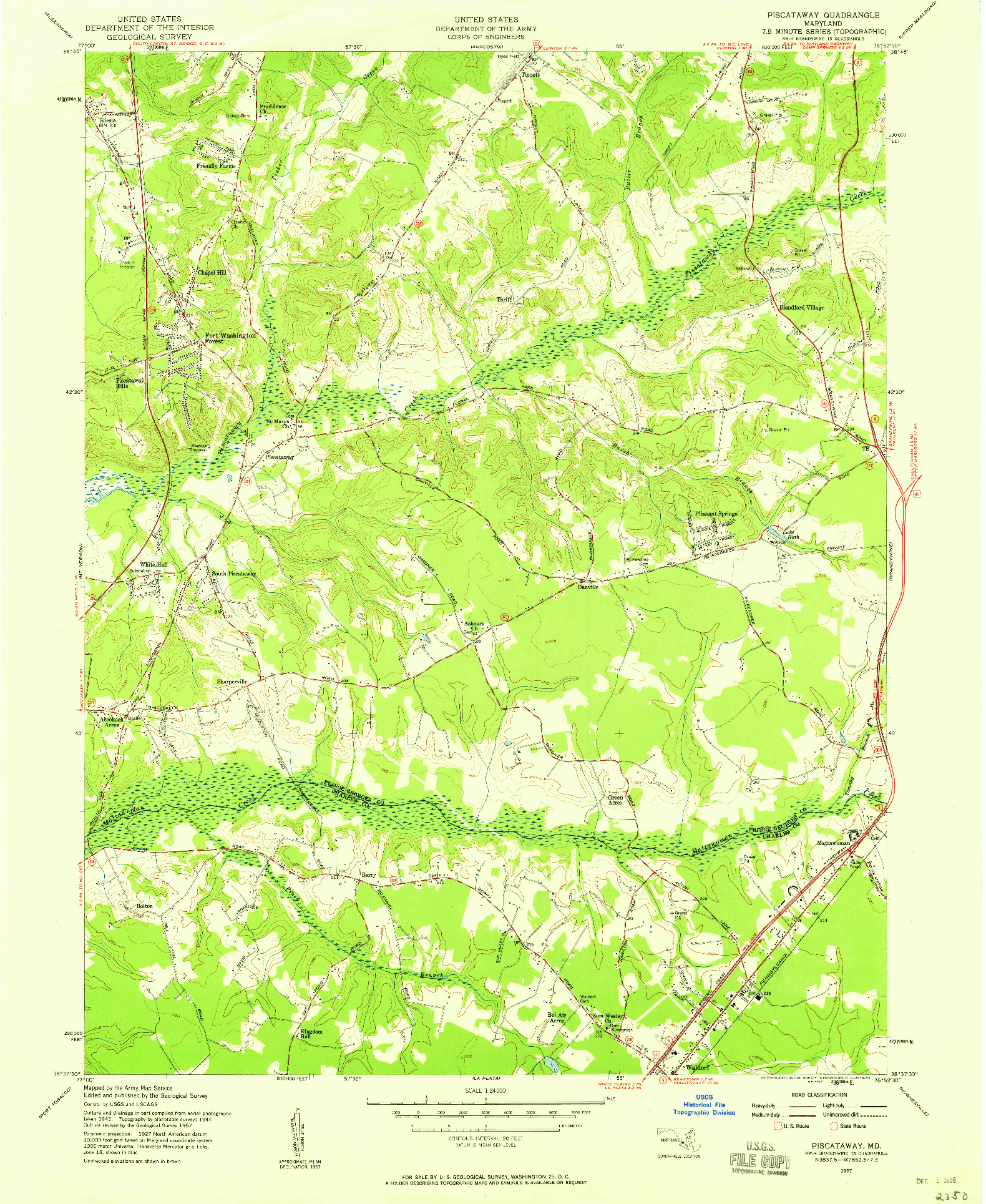 USGS 1:24000-SCALE QUADRANGLE FOR PISCATAWAY, MD 1957