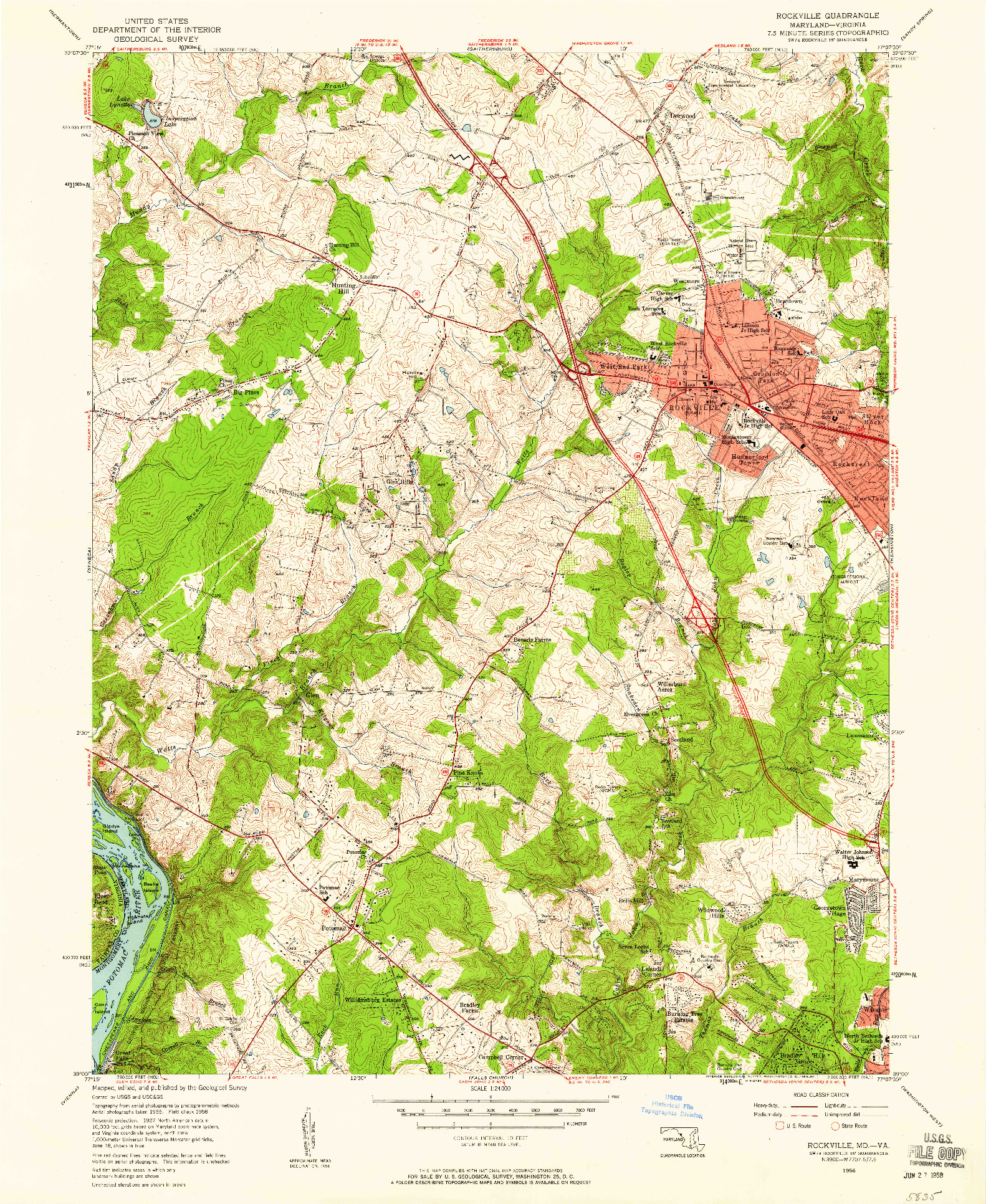 USGS 1:24000-SCALE QUADRANGLE FOR ROCKVILLE, MD 1956