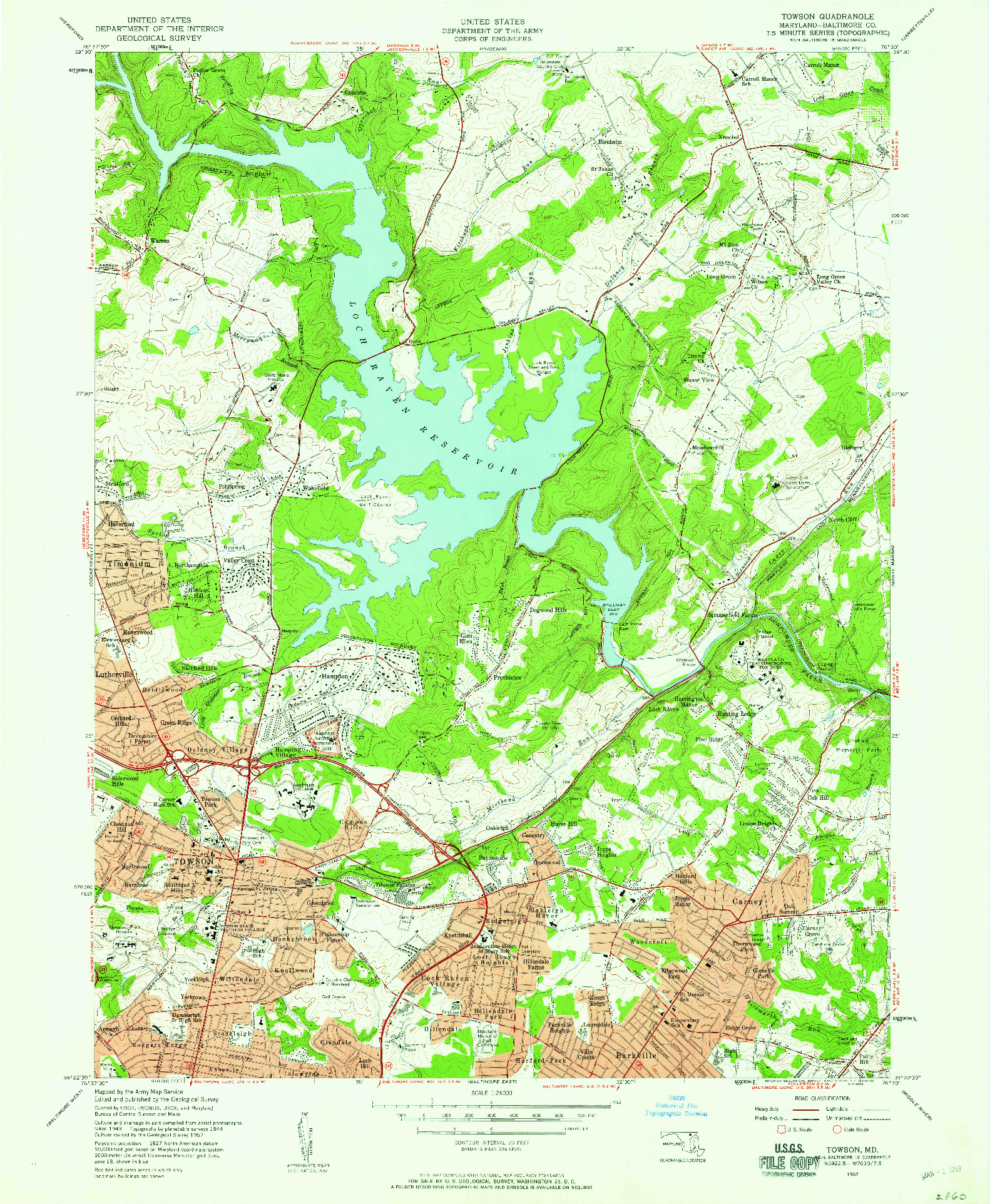 USGS 1:24000-SCALE QUADRANGLE FOR TOWSON, MD 1957