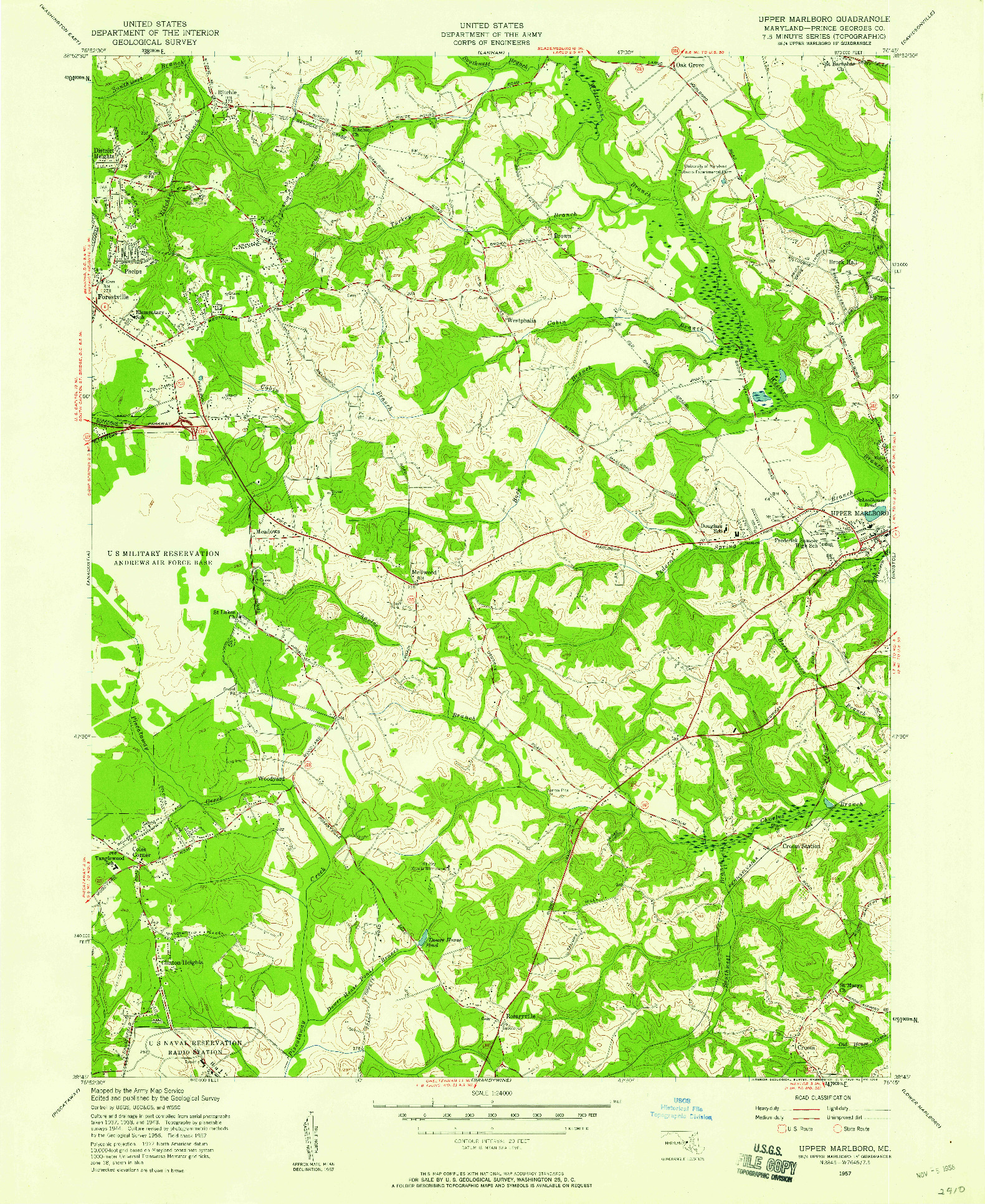 USGS 1:24000-SCALE QUADRANGLE FOR UPPER MARLBORO, MD 1957