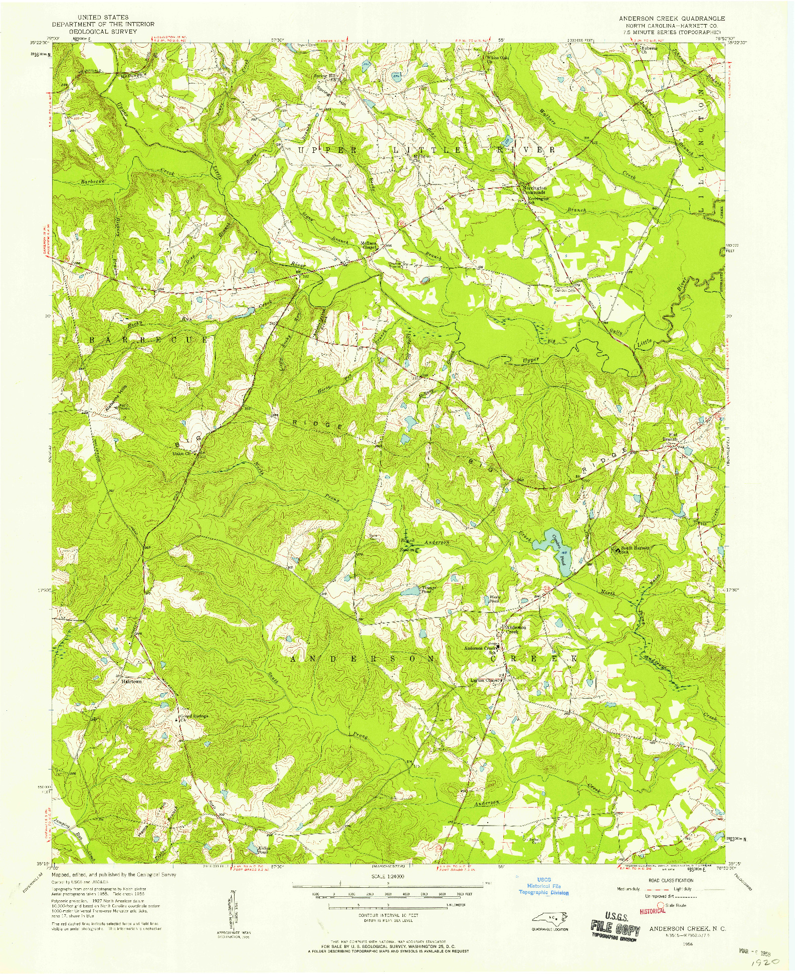 USGS 1:24000-SCALE QUADRANGLE FOR ANDERSON CREEK, NC 1956