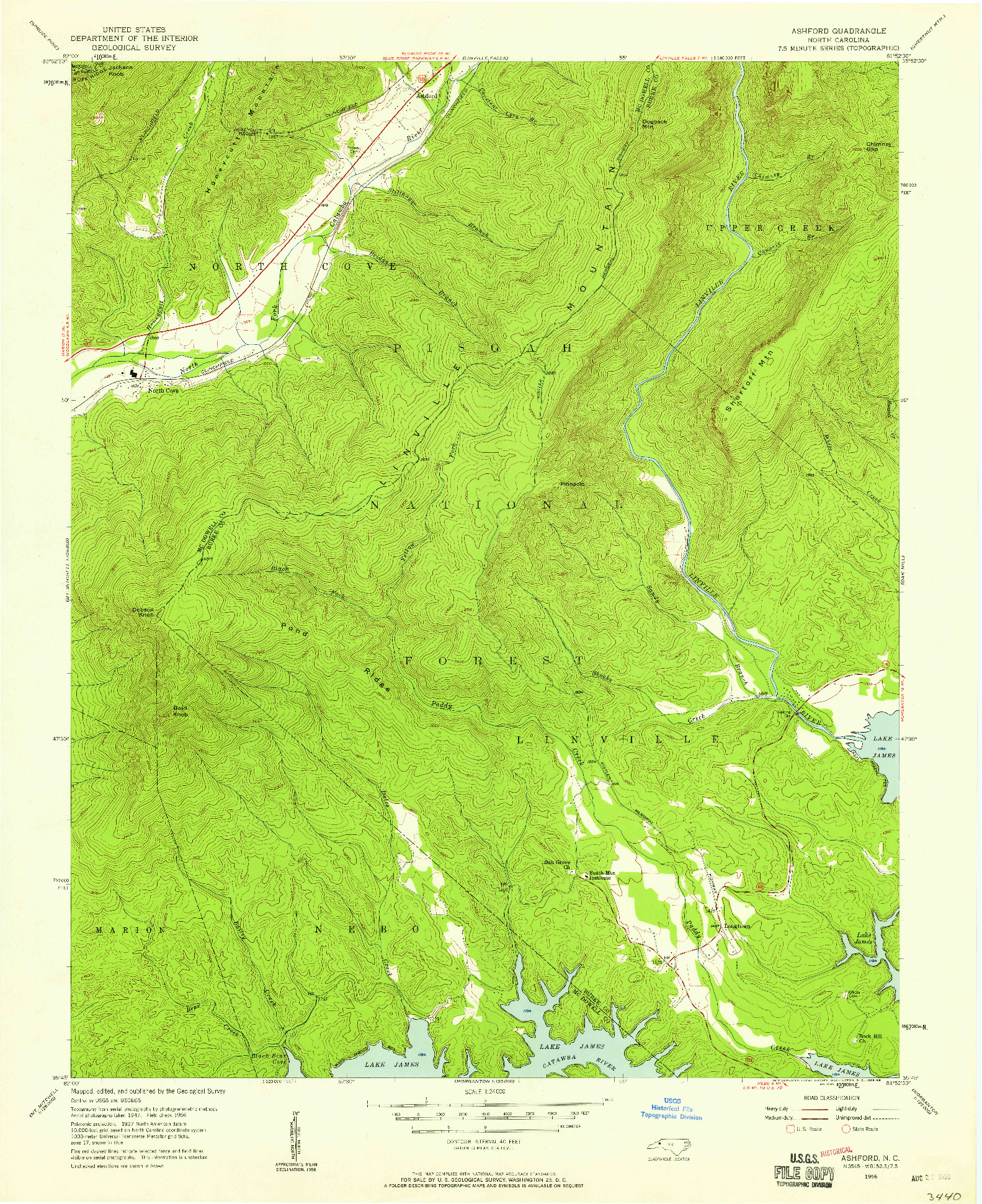 USGS 1:24000-SCALE QUADRANGLE FOR ASHFORD, NC 1956