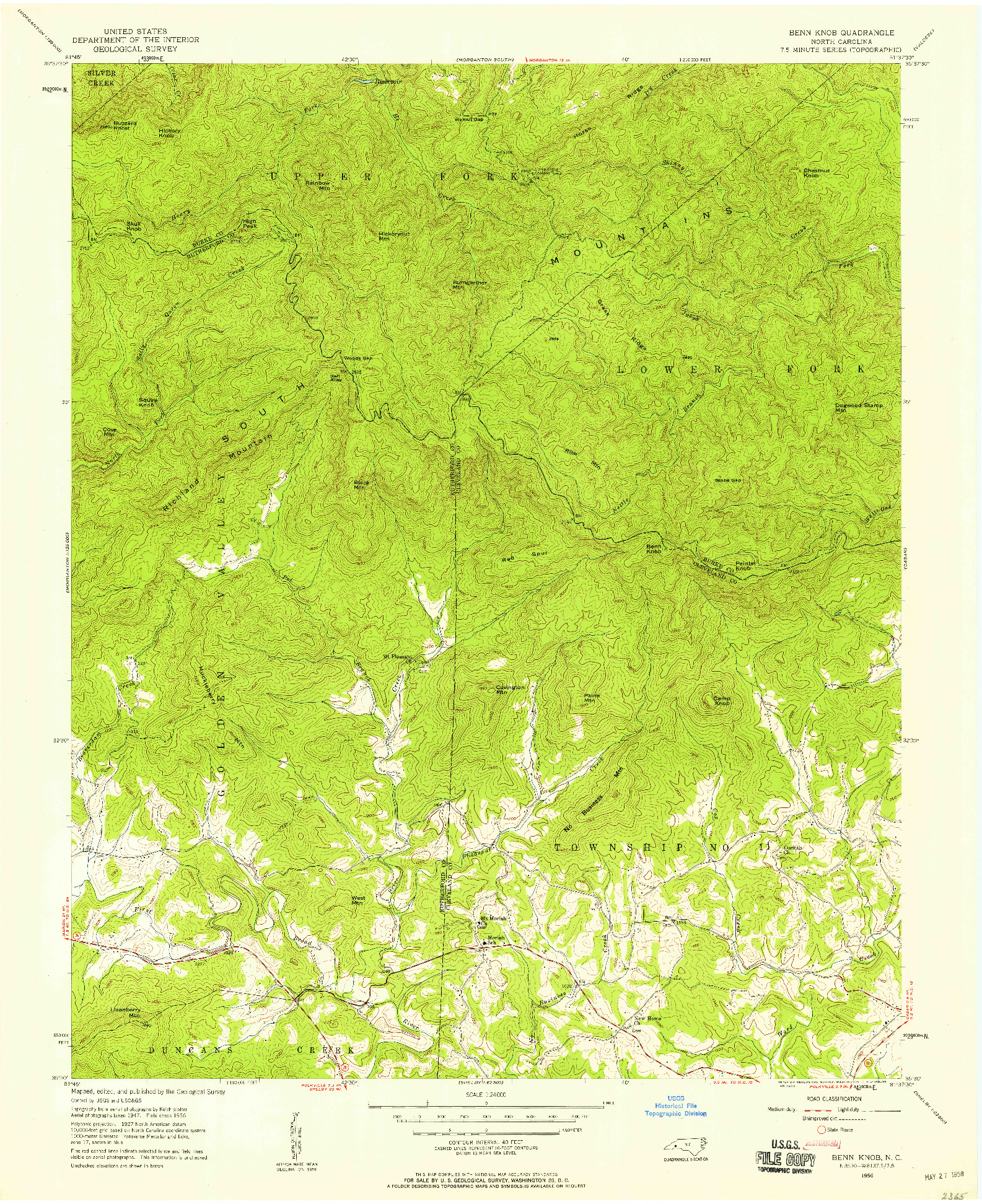 USGS 1:24000-SCALE QUADRANGLE FOR BENN KNOB, NC 1956