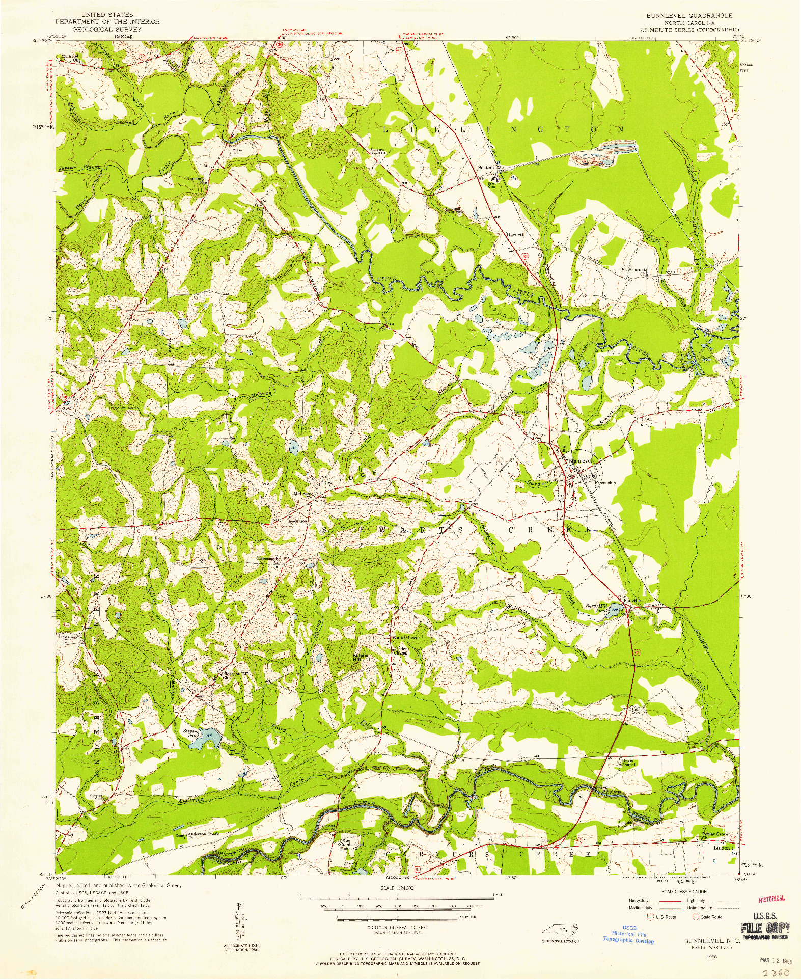 USGS 1:24000-SCALE QUADRANGLE FOR BUNNLEVEL, NC 1956