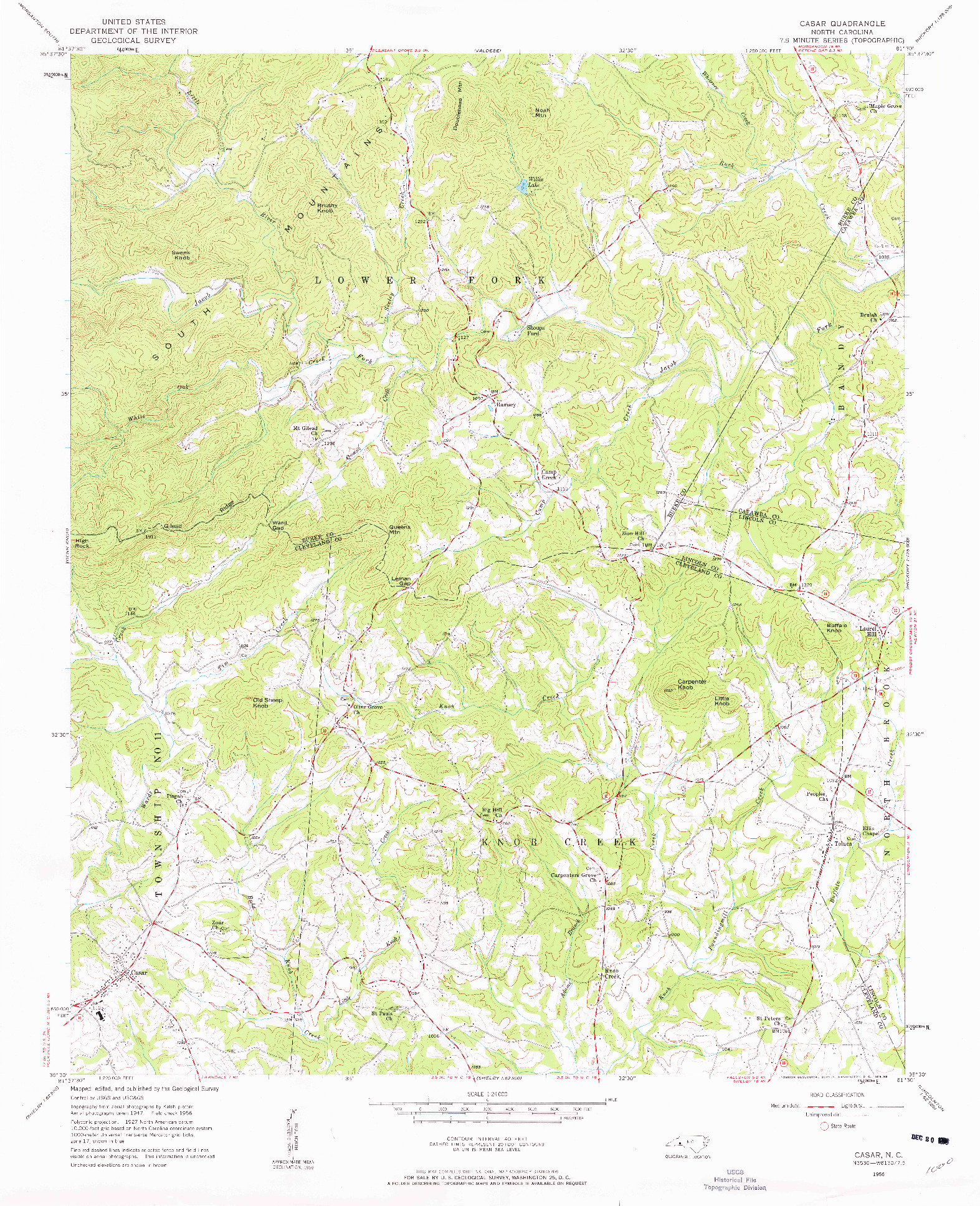 USGS 1:24000-SCALE QUADRANGLE FOR CASAR, NC 1956