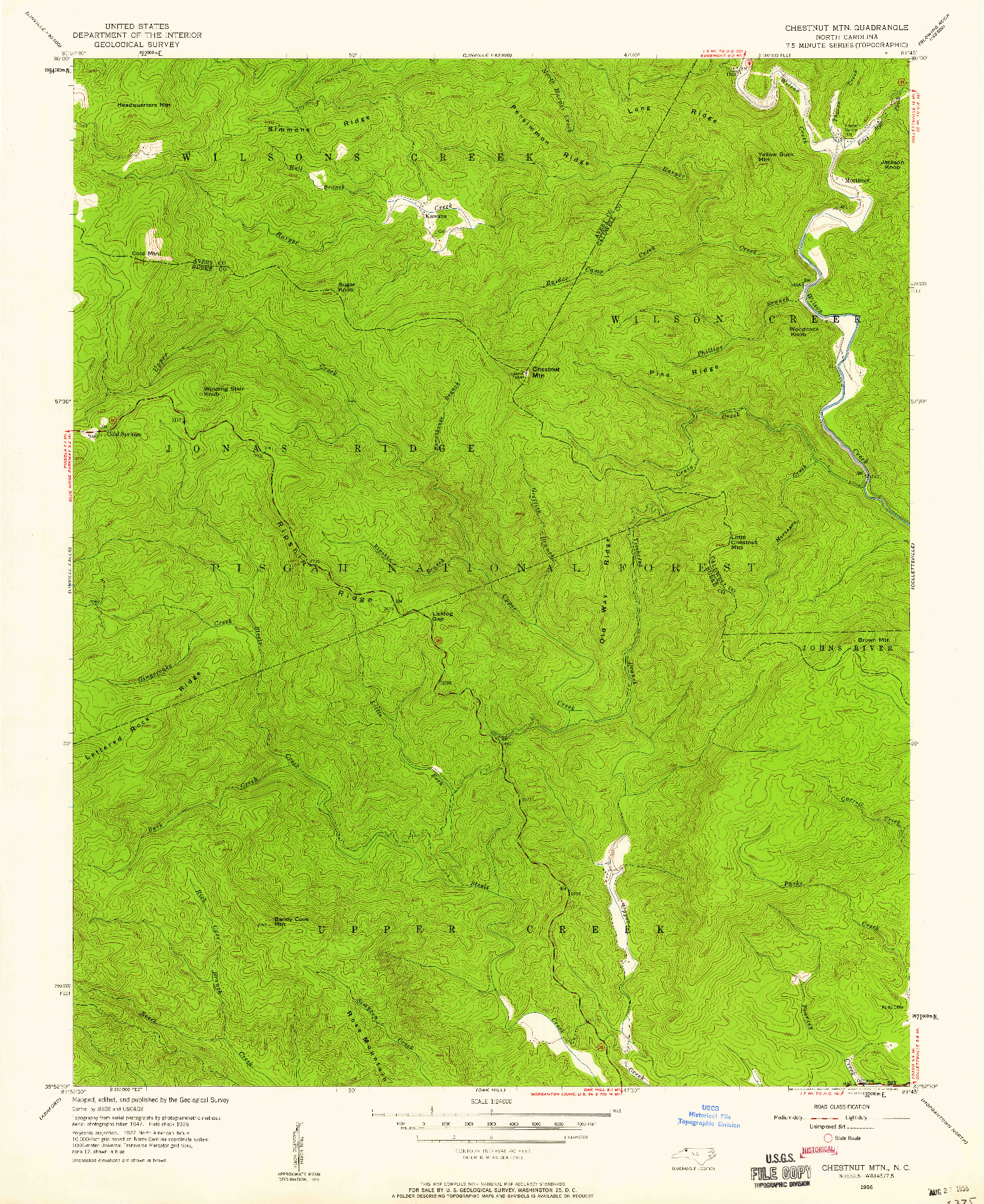 USGS 1:24000-SCALE QUADRANGLE FOR CHESTNUT MTN., NC 1956