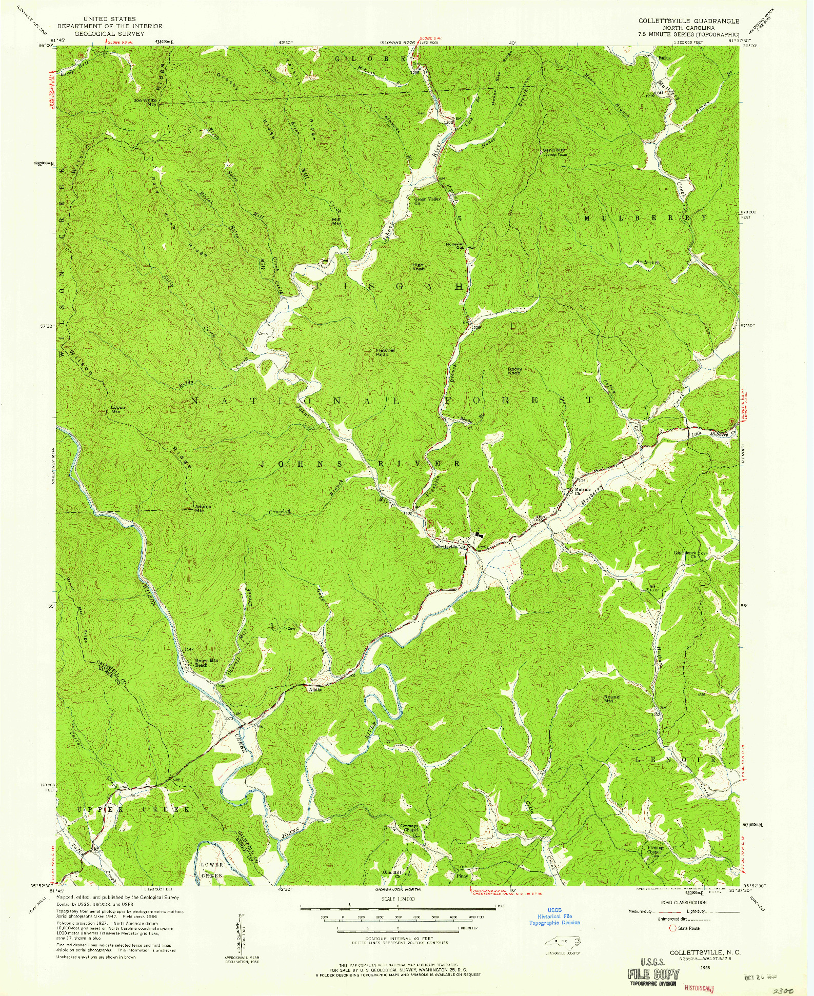 USGS 1:24000-SCALE QUADRANGLE FOR COLLETTSVILLE, NC 1956