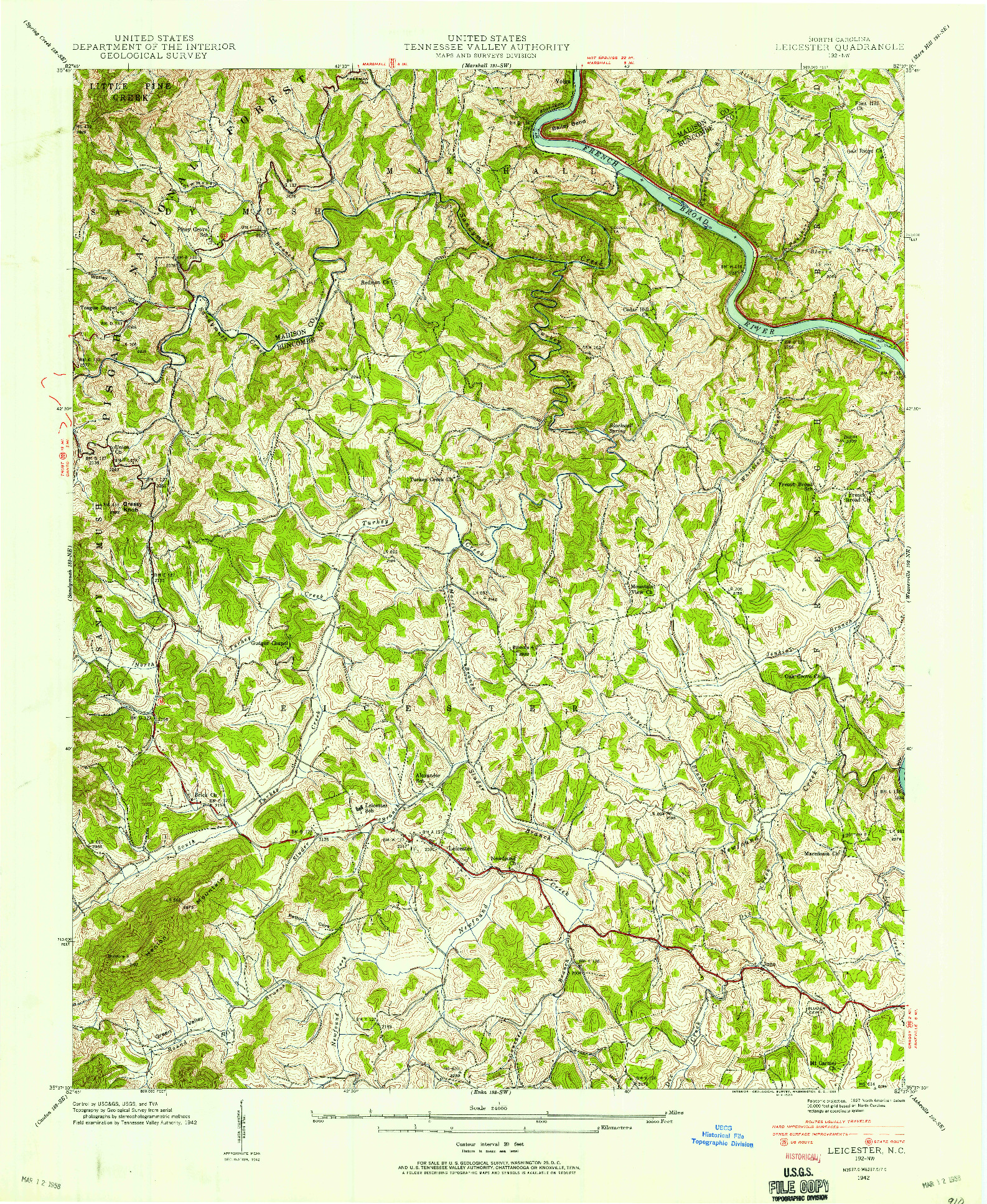 USGS 1:24000-SCALE QUADRANGLE FOR LEICESTER, NC 1942