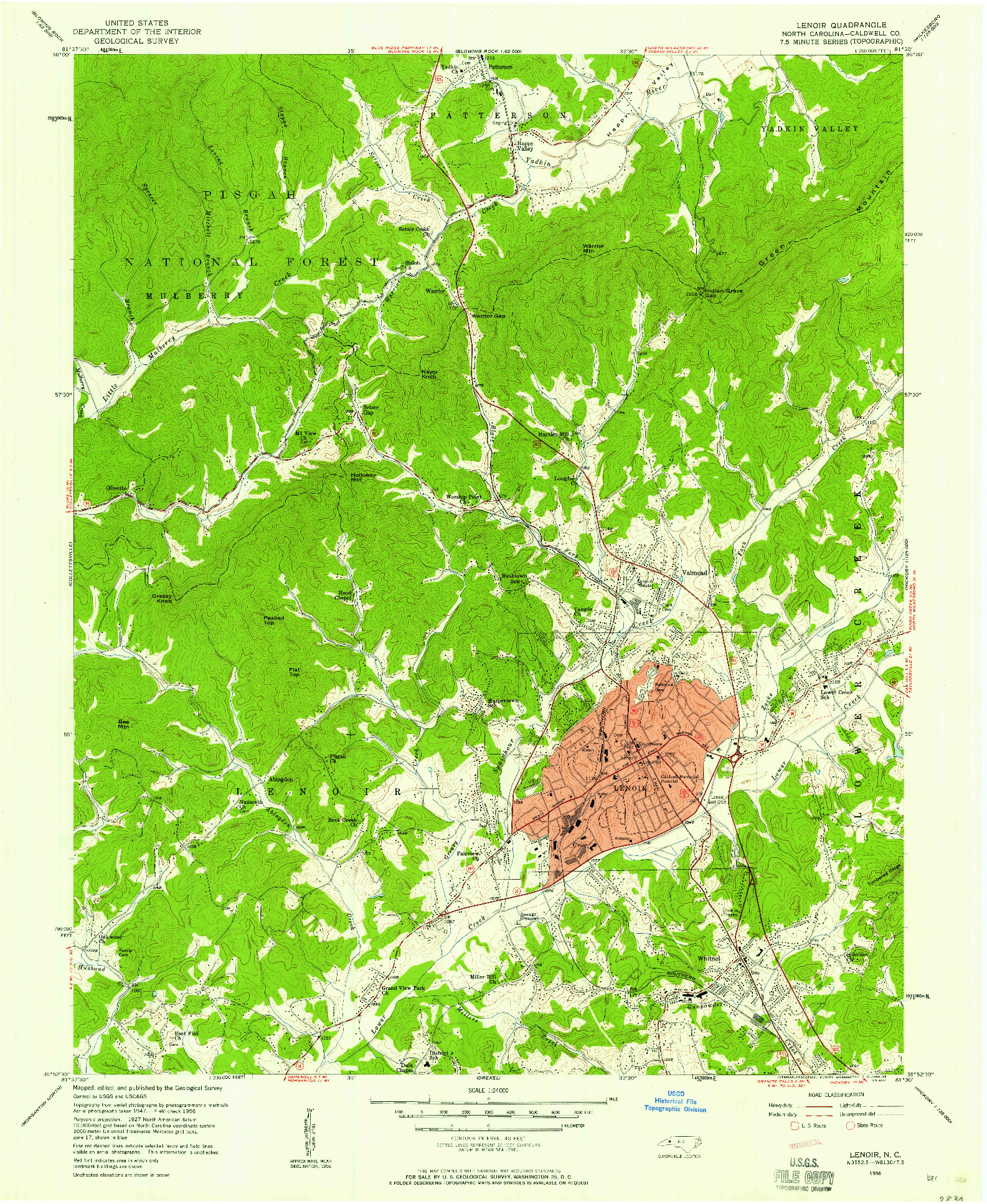USGS 1:24000-SCALE QUADRANGLE FOR LENOIR, NC 1956