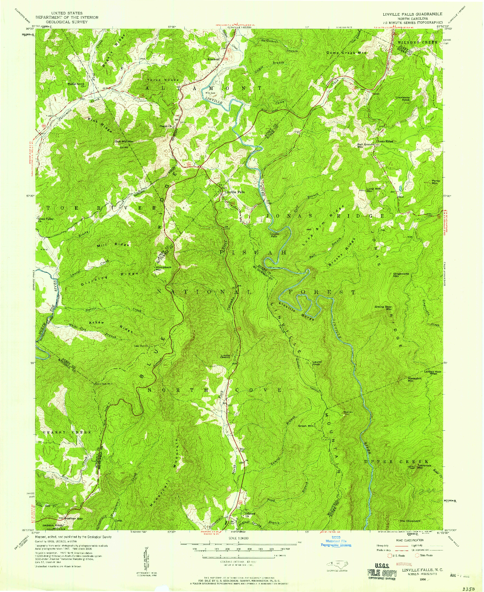 USGS 1:24000-SCALE QUADRANGLE FOR LINVILLE FALLS, NC 1956