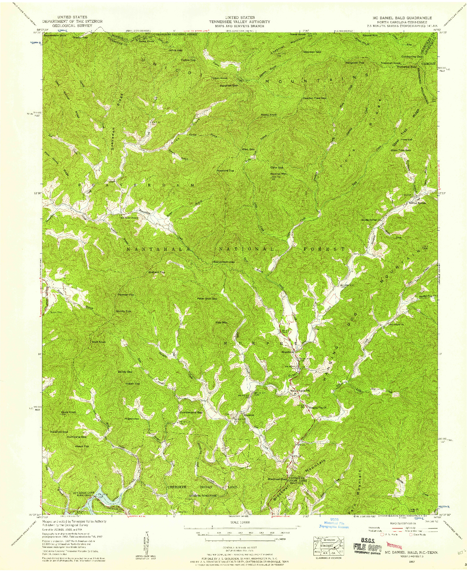 USGS 1:24000-SCALE QUADRANGLE FOR MC DANIEL BALD, NC 1957