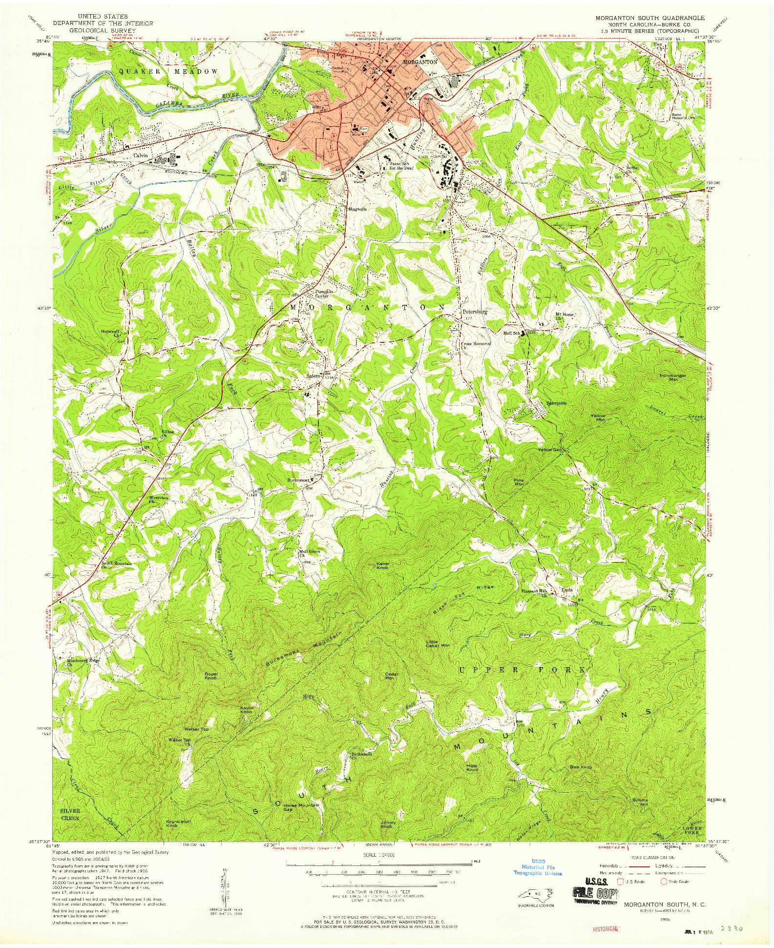 USGS 1:24000-SCALE QUADRANGLE FOR MORGANTON SOUTH, NC 1956