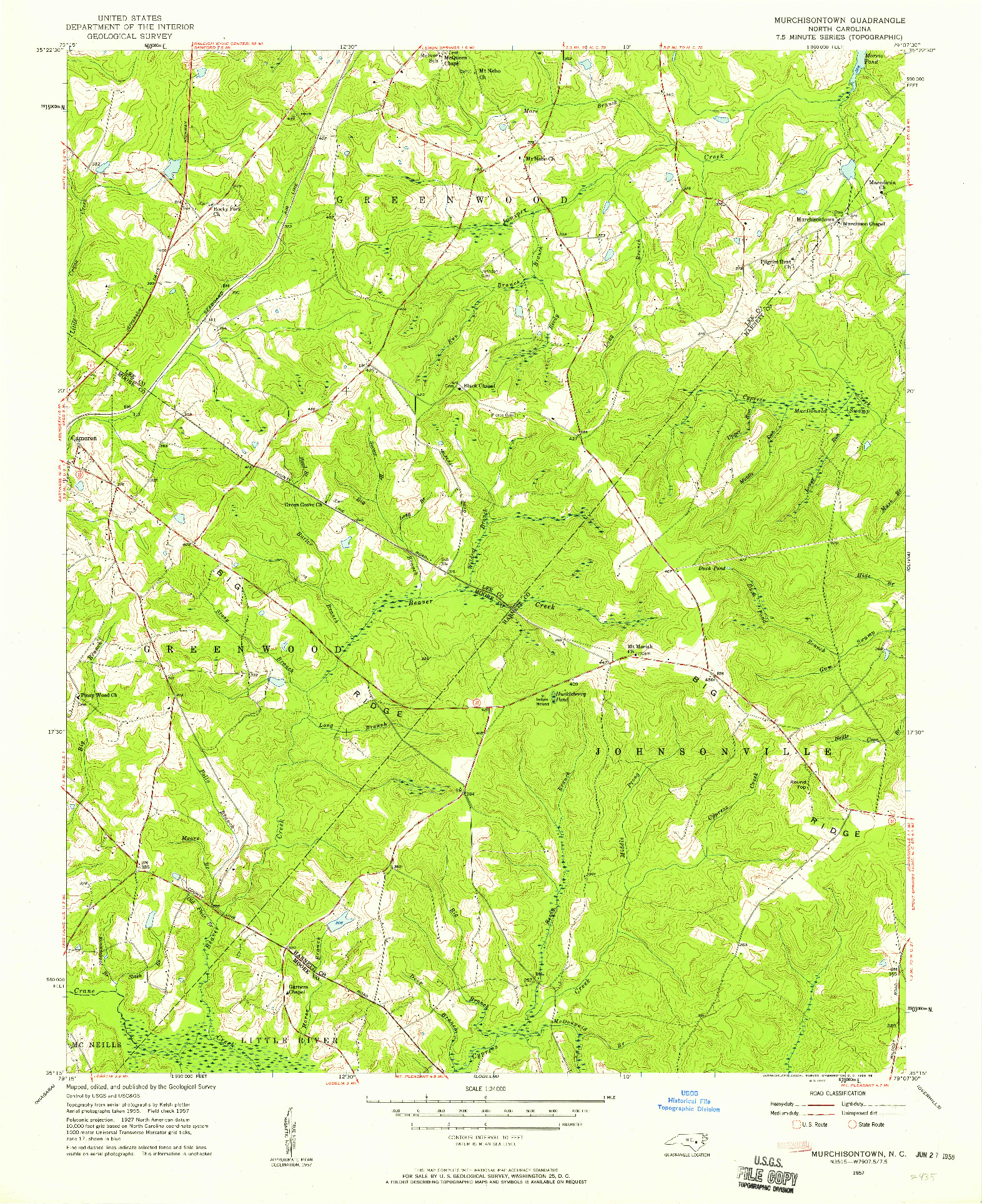 USGS 1:24000-SCALE QUADRANGLE FOR MURCHISONTOWN, NC 1957