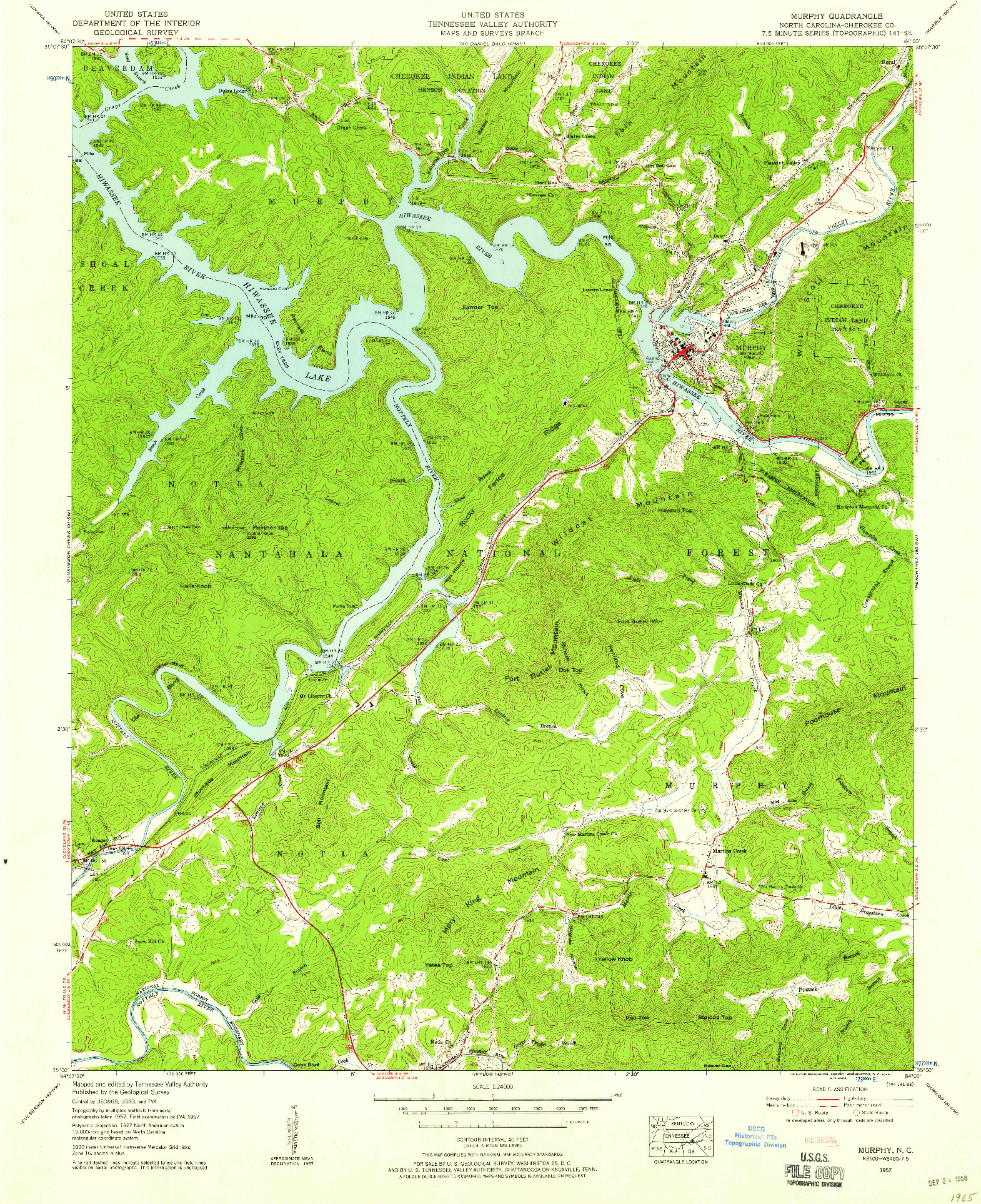 USGS 1:24000-SCALE QUADRANGLE FOR MURPHY, NC 1957