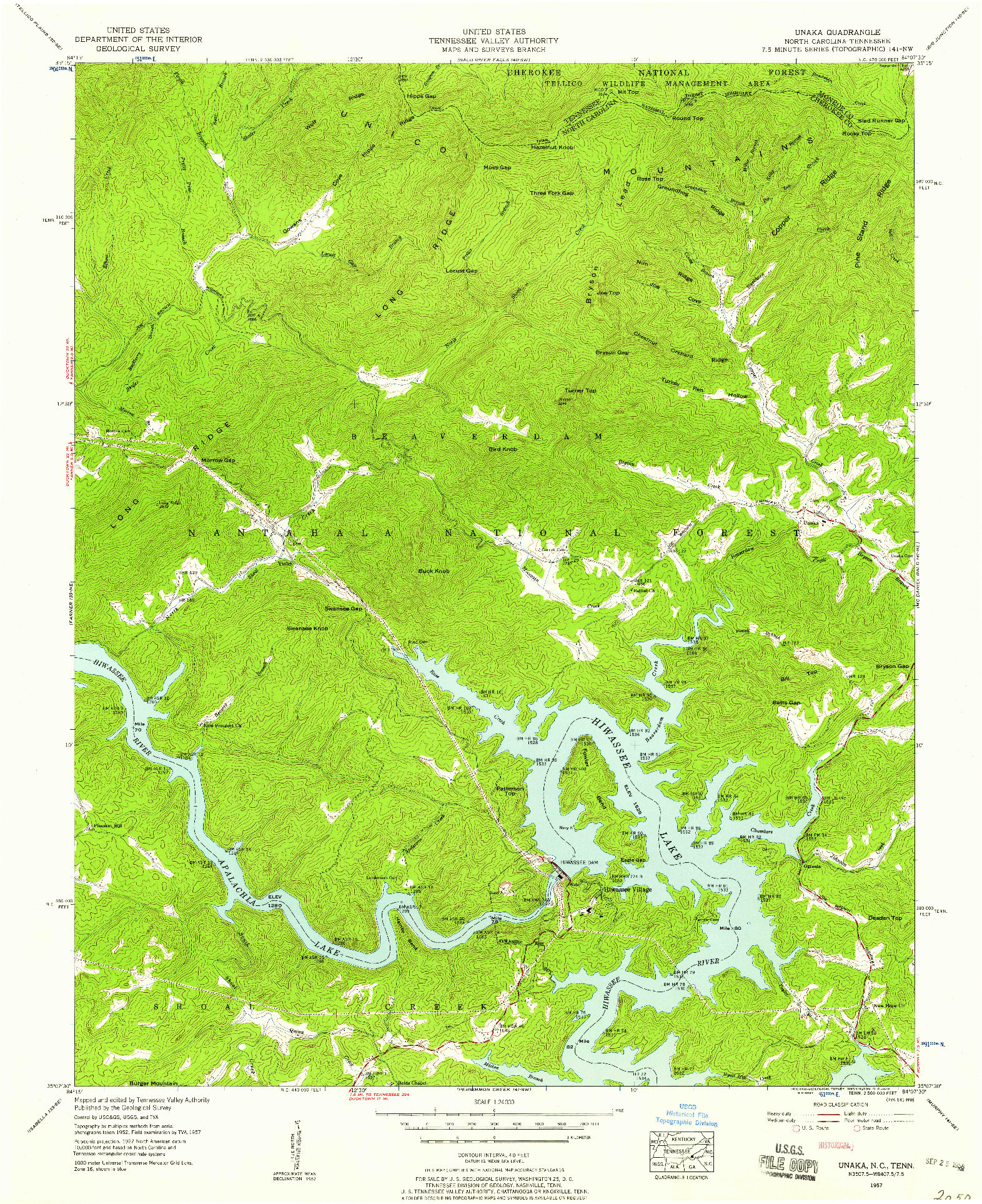 USGS 1:24000-SCALE QUADRANGLE FOR UNAKA, NC 1957