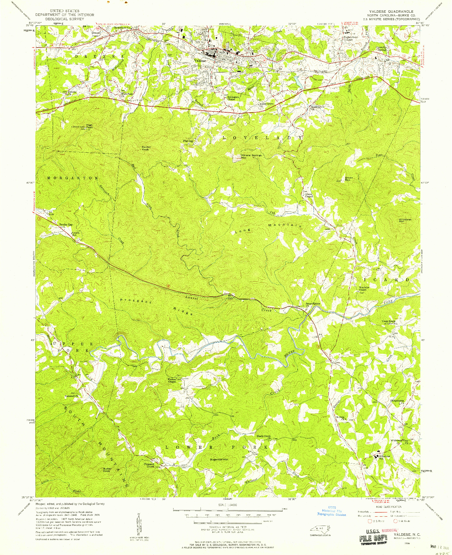 USGS 1:24000-SCALE QUADRANGLE FOR VALDESE, NC 1956