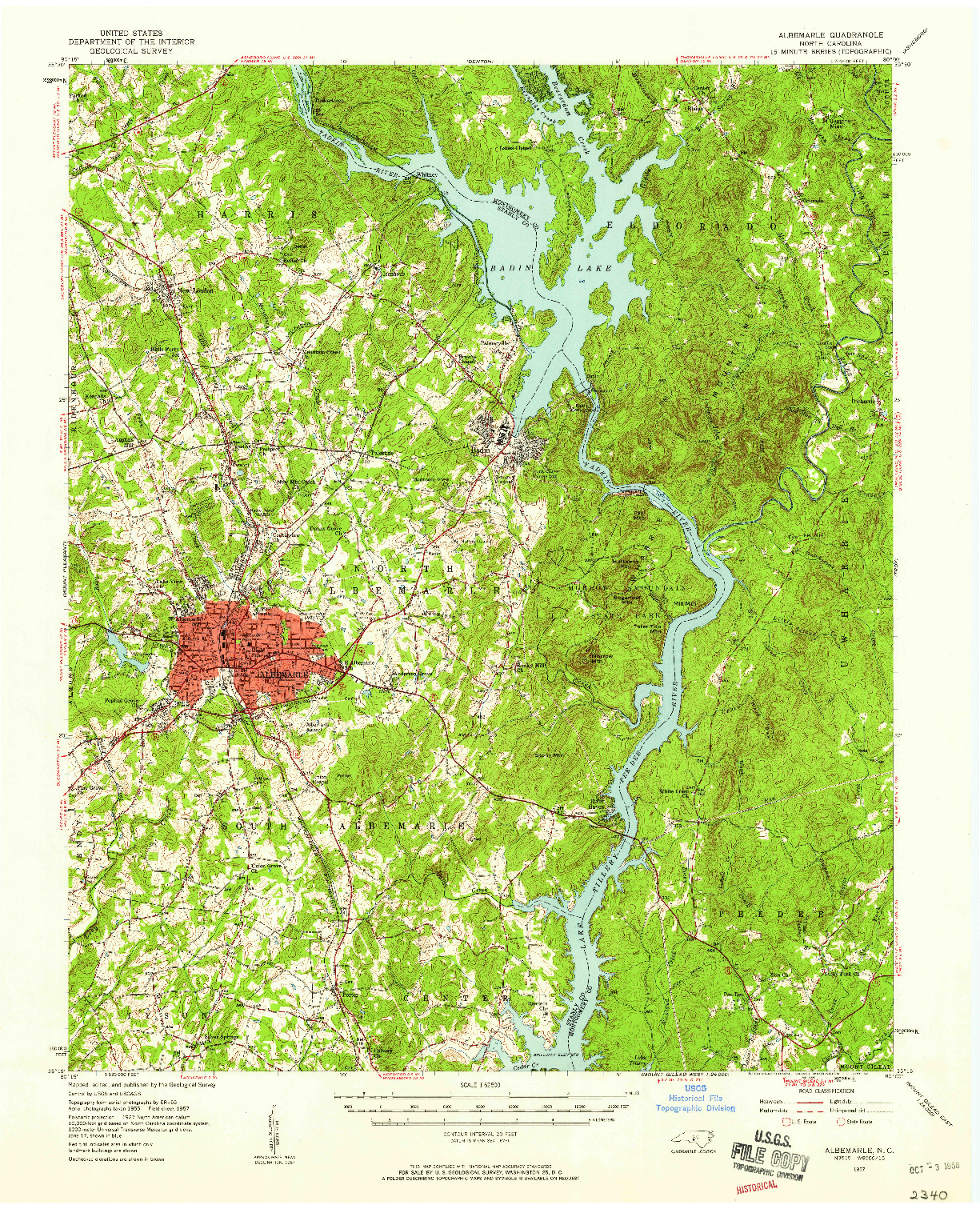 USGS 1:62500-SCALE QUADRANGLE FOR ALBEMARLE, NC 1957