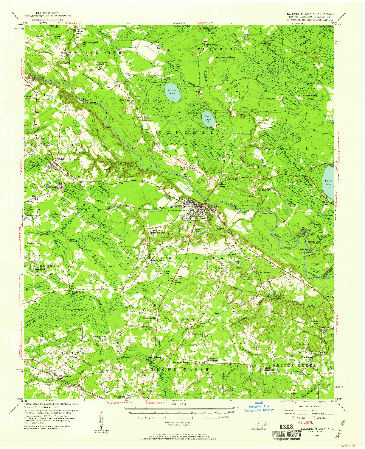 USGS 1:62500-SCALE QUADRANGLE FOR ELIZABETHTOWN, NC 1955