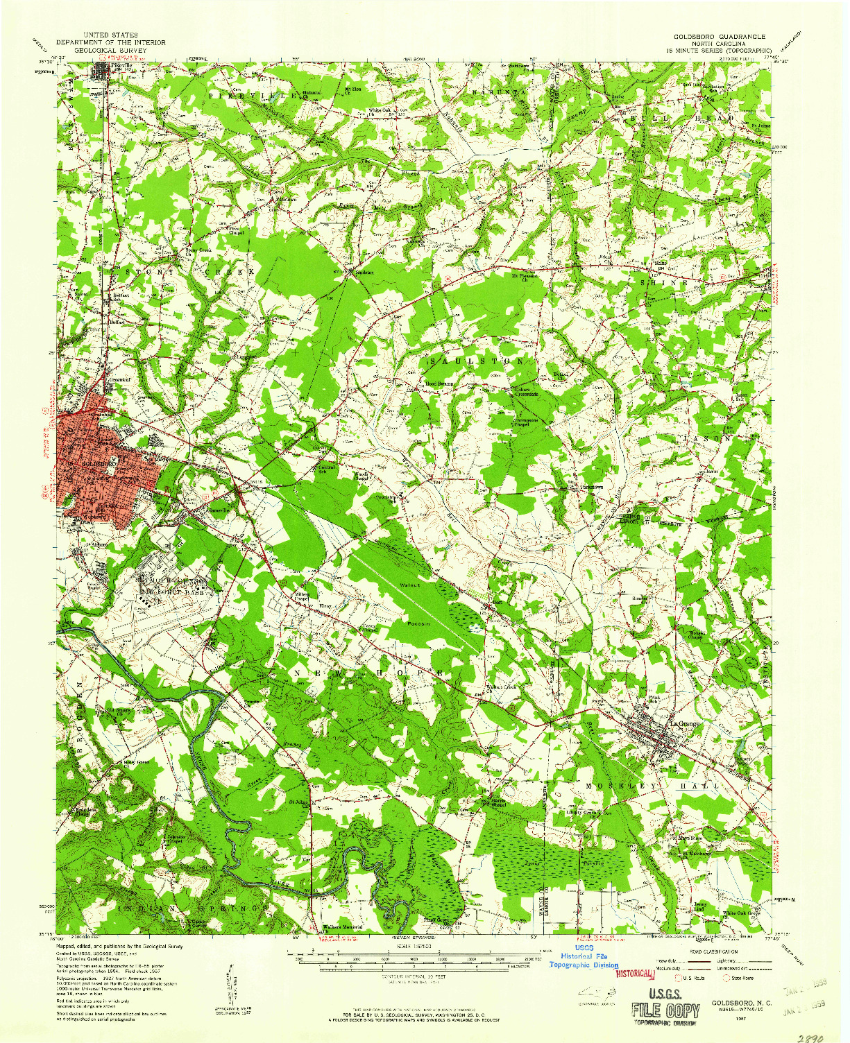 USGS 1:62500-SCALE QUADRANGLE FOR GOLDSBORO, NC 1957