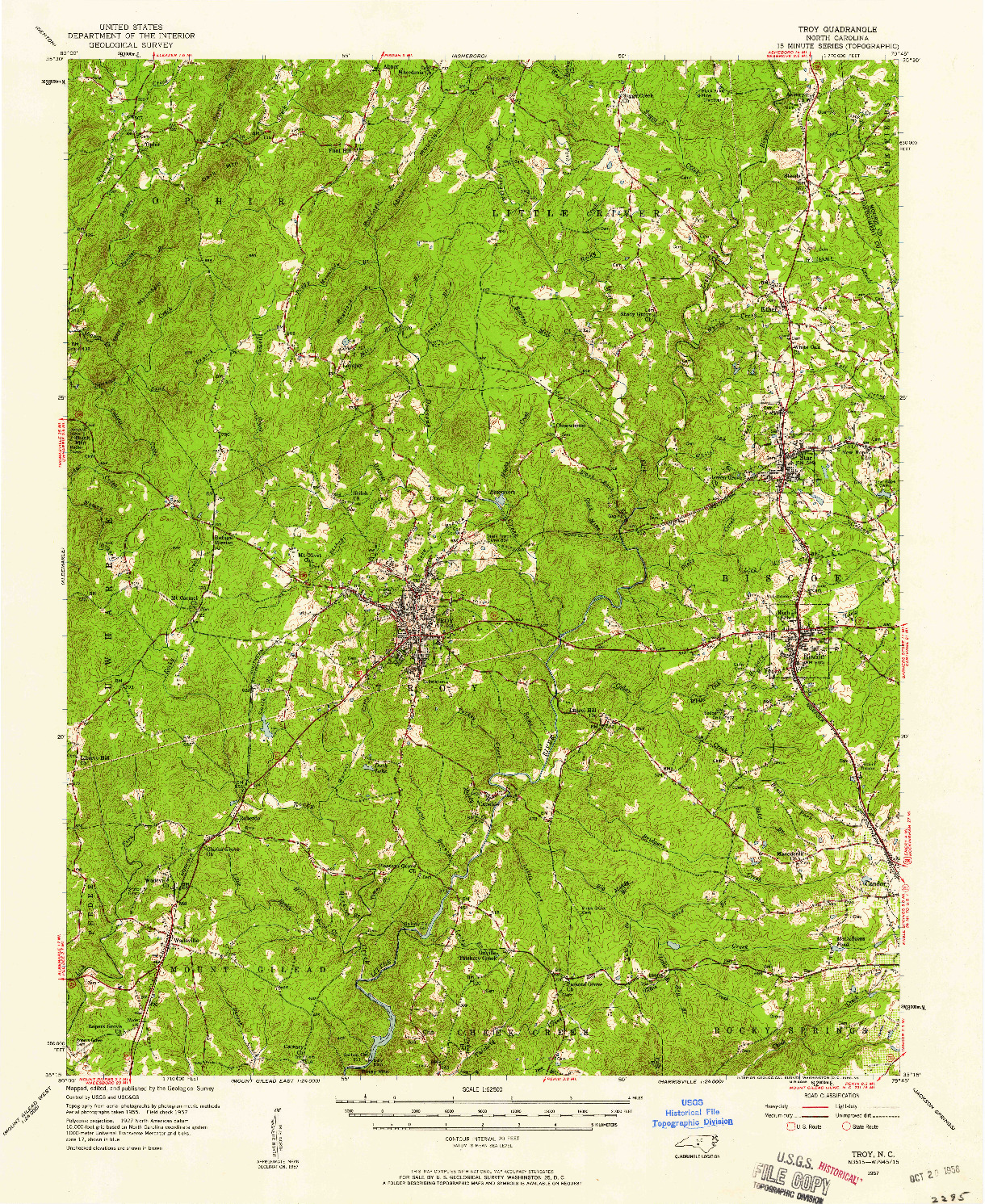 USGS 1:62500-SCALE QUADRANGLE FOR TROY, NC 1957