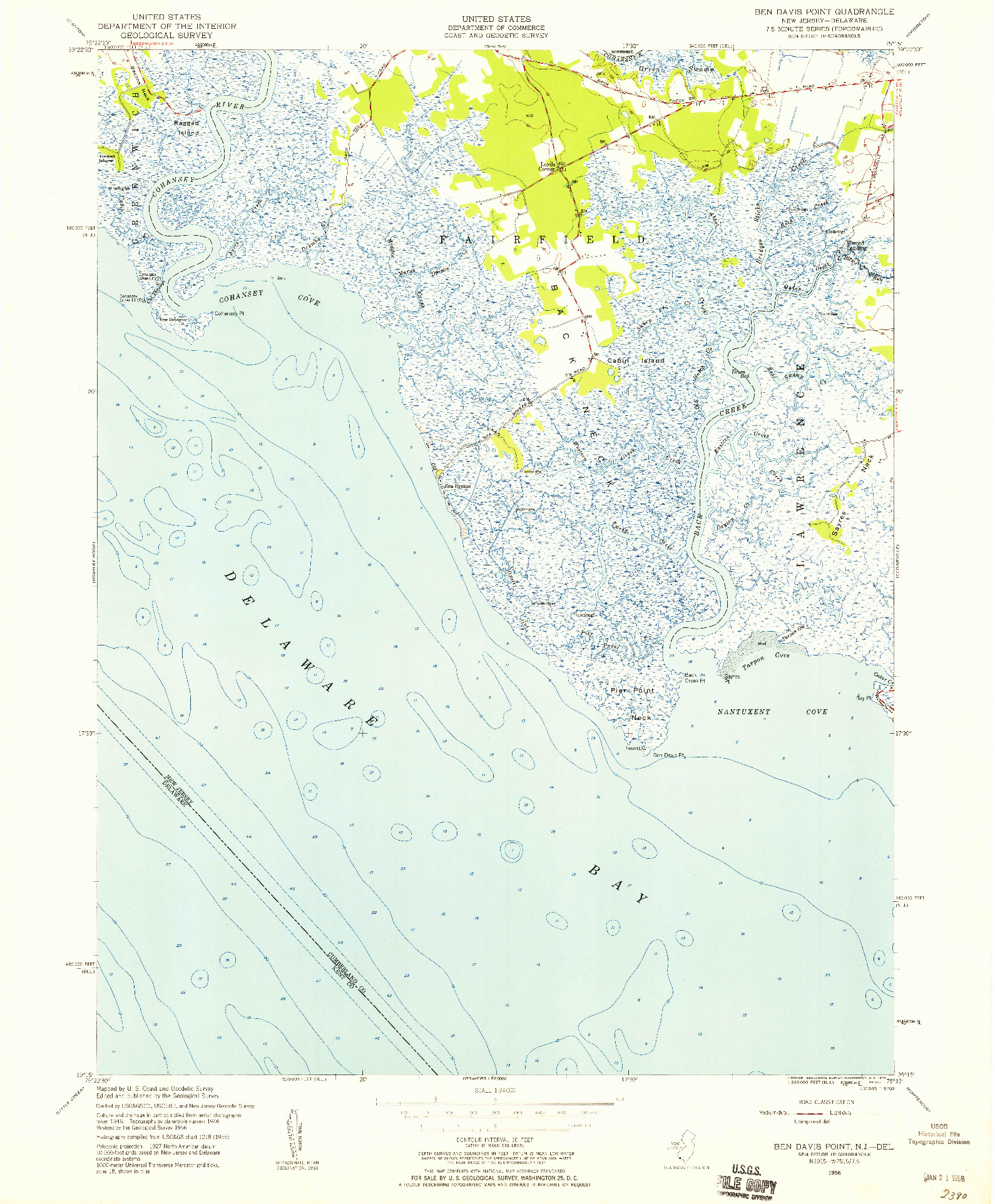 USGS 1:24000-SCALE QUADRANGLE FOR BEN DAVIS POINT, NJ 1956