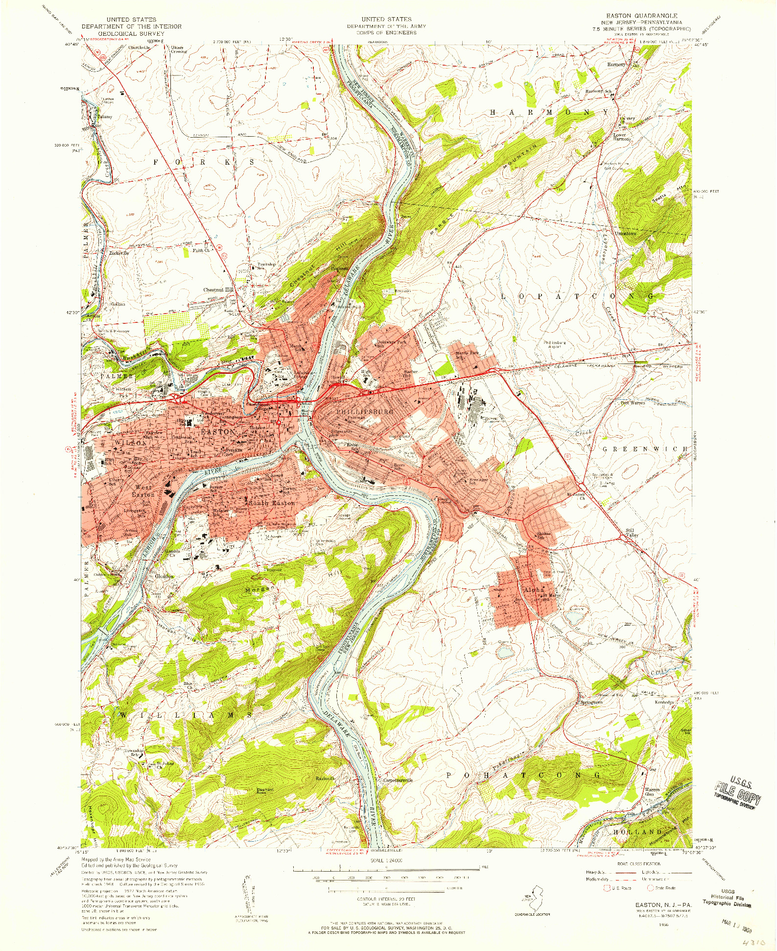 USGS 1:24000-SCALE QUADRANGLE FOR EASTON, NJ 1956