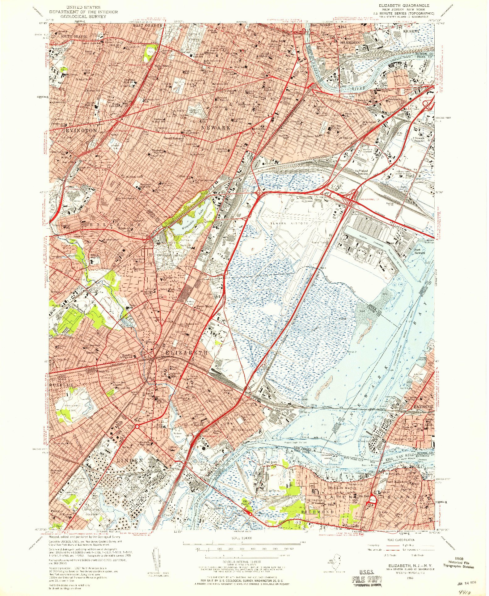 USGS 1:24000-SCALE QUADRANGLE FOR ELIZABETH, NJ 1955