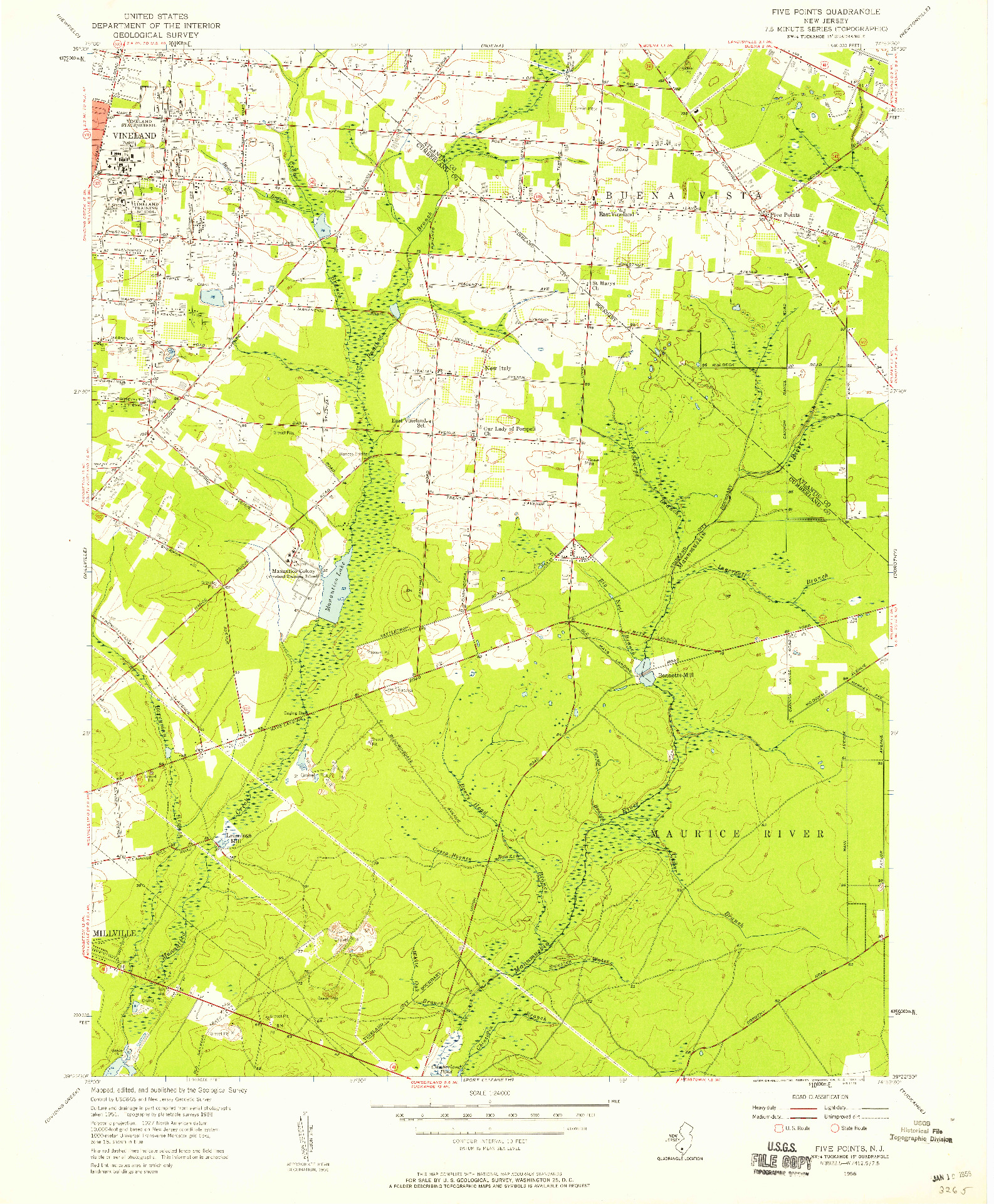 USGS 1:24000-SCALE QUADRANGLE FOR FIVE POINTS, NJ 1956