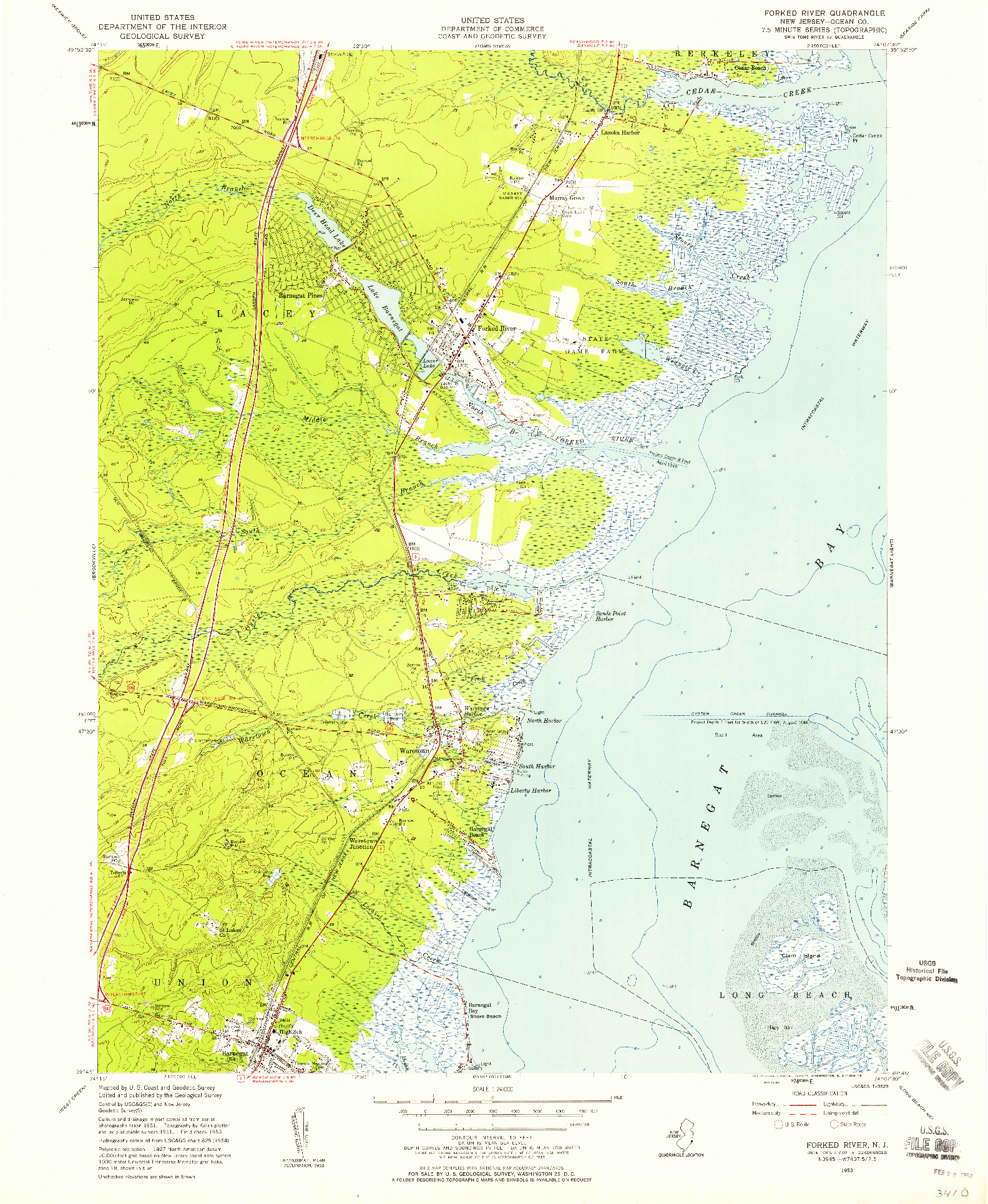 USGS 1:24000-SCALE QUADRANGLE FOR FORKED RIVER, NJ 1953