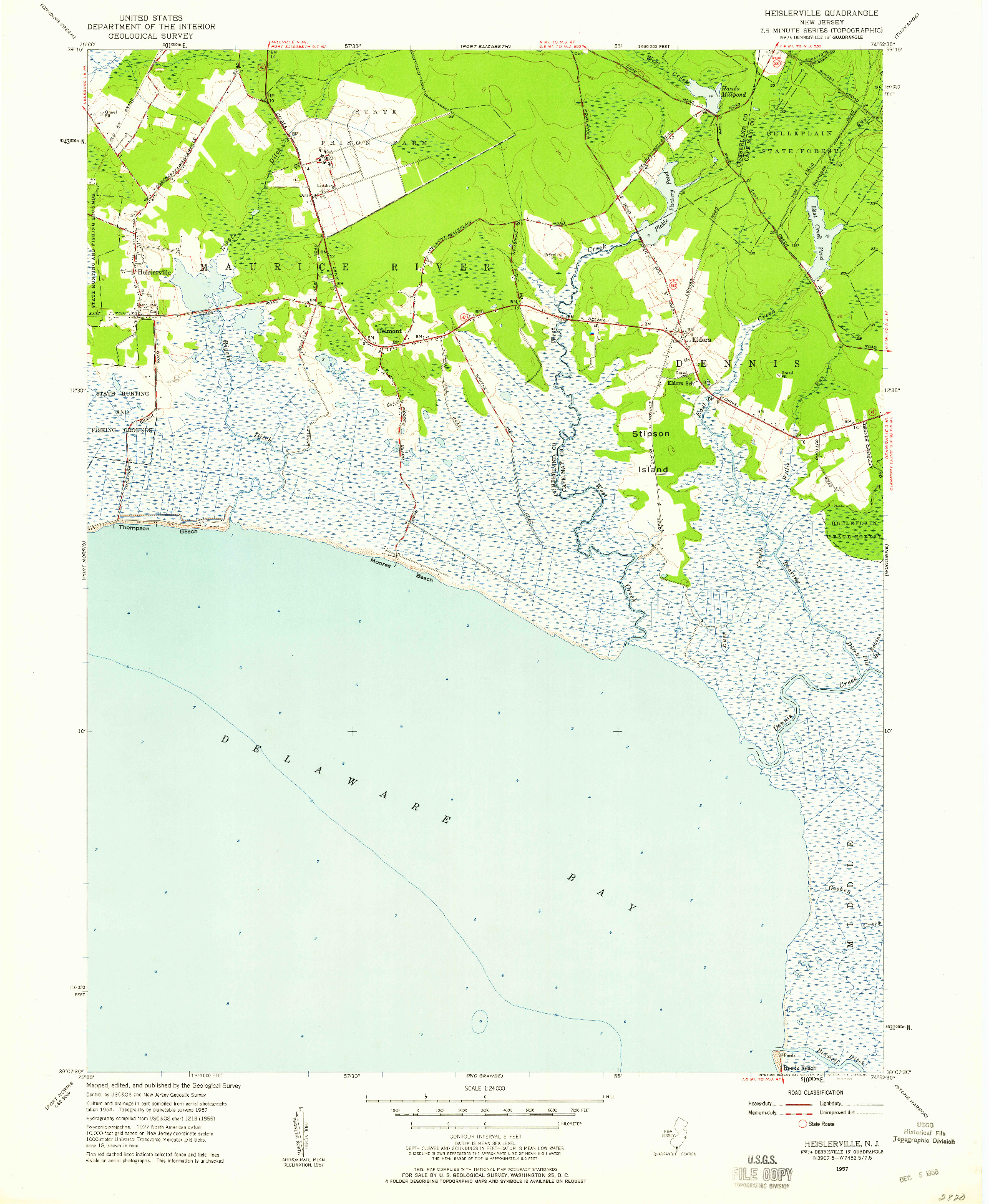 USGS 1:24000-SCALE QUADRANGLE FOR HEISLERVILLE, NJ 1957