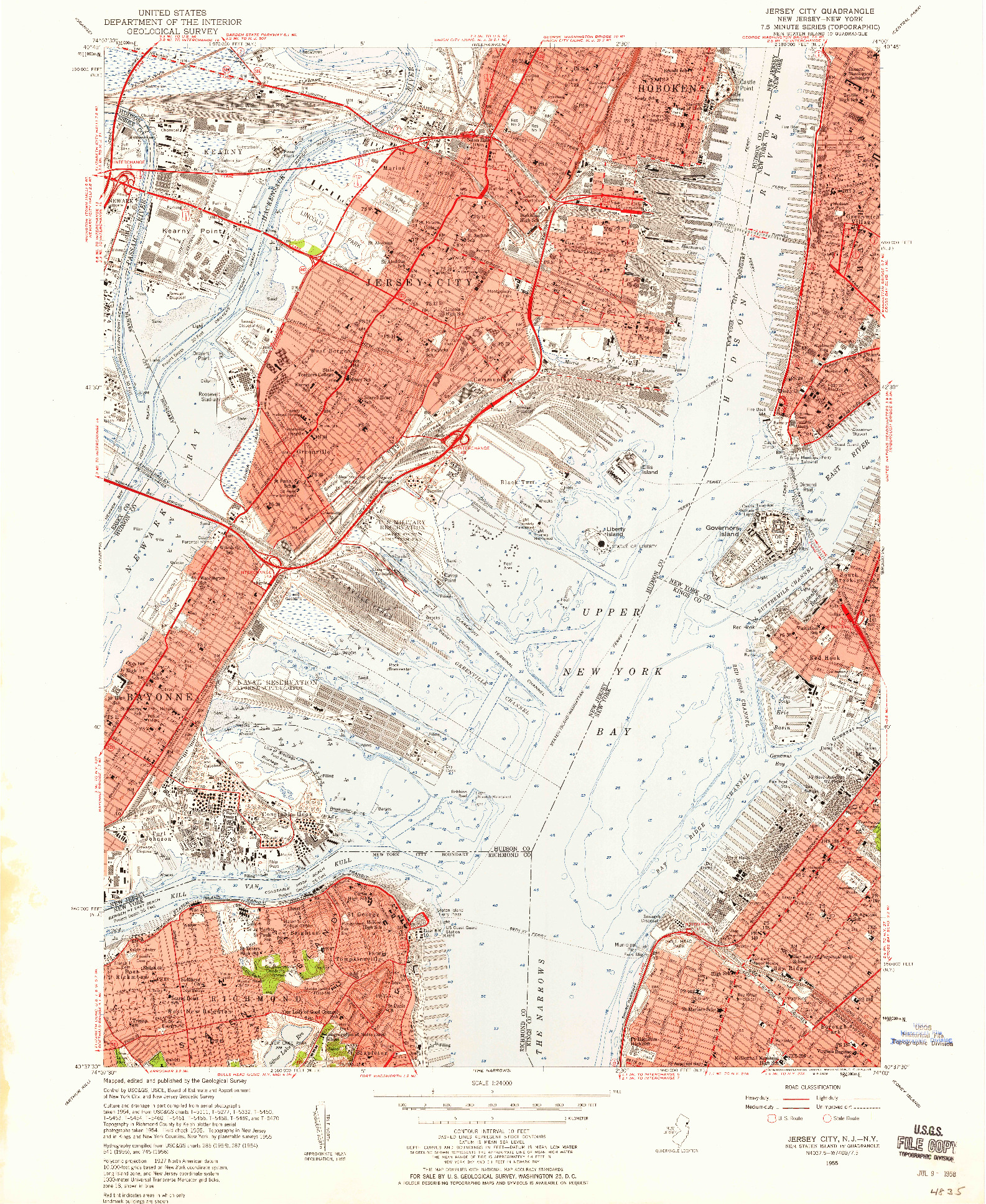 USGS 1:24000-SCALE QUADRANGLE FOR JERSEY CITY, NJ 1955