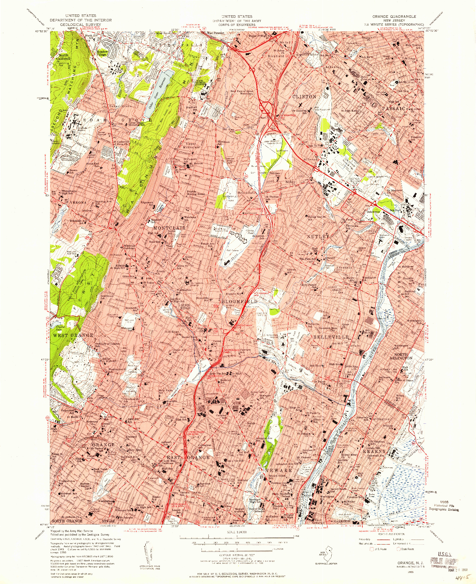 USGS 1:24000-SCALE QUADRANGLE FOR ORANGE, NJ 1955