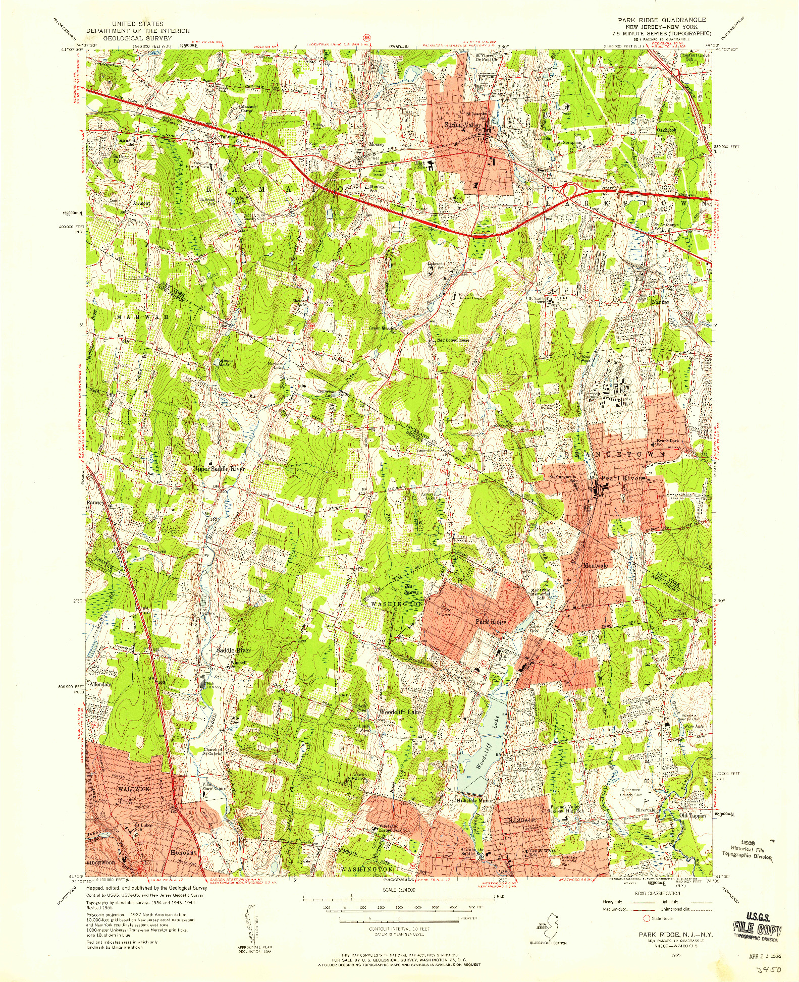 USGS 1:24000-SCALE QUADRANGLE FOR PARK RIDGE, NJ 1955