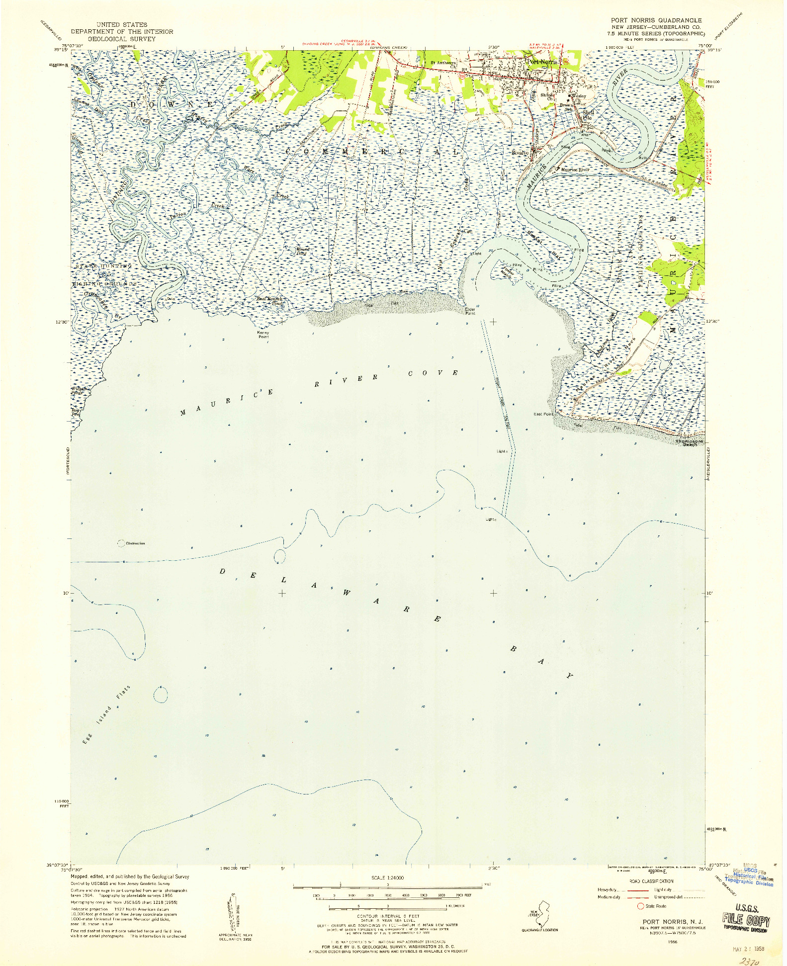 USGS 1:24000-SCALE QUADRANGLE FOR PORT NORRIS, NJ 1956