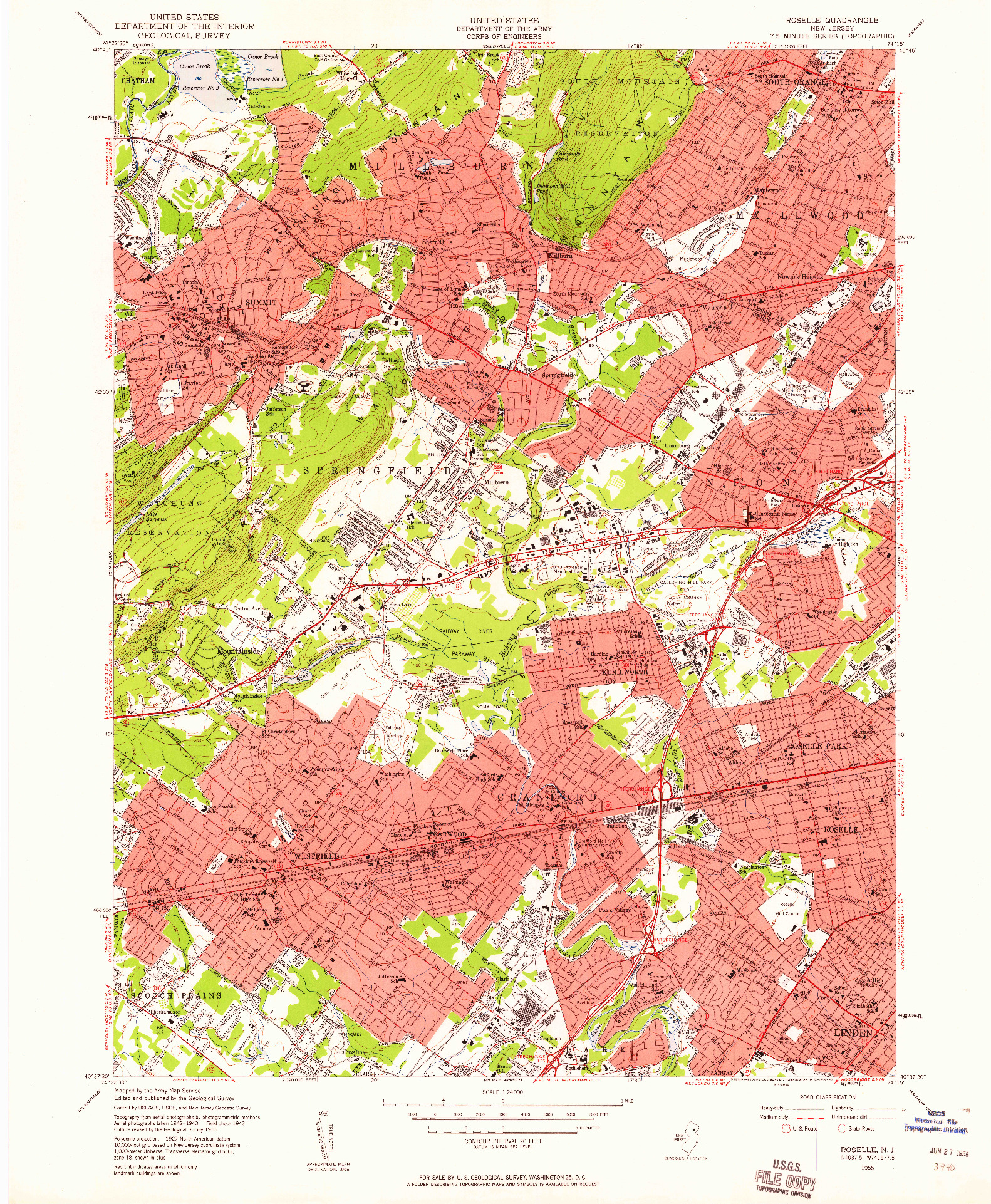 USGS 1:24000-SCALE QUADRANGLE FOR ROSELLE, NJ 1955