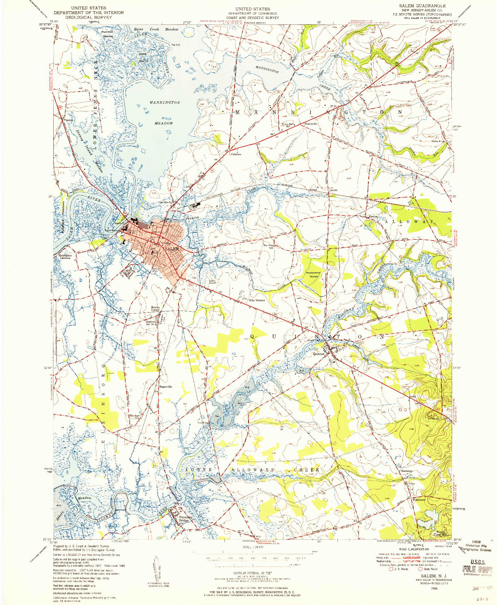 USGS 1:24000-SCALE QUADRANGLE FOR SALEM, NJ 1948