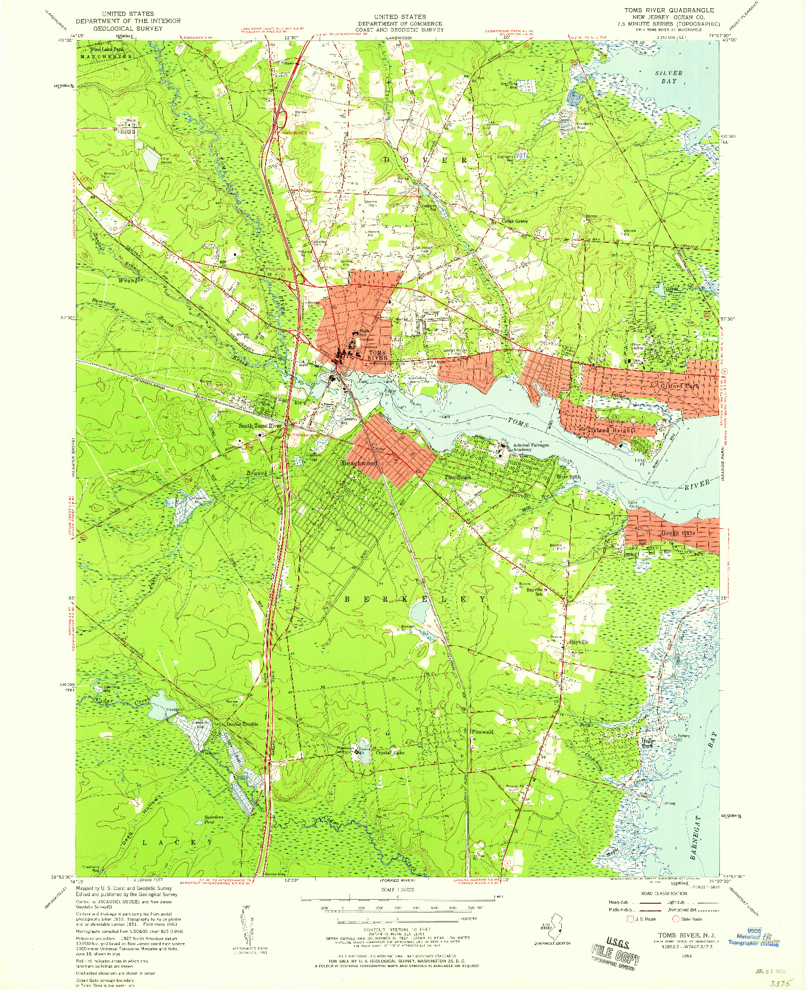 USGS 1:24000-SCALE QUADRANGLE FOR TOMS RIVER, NJ 1953