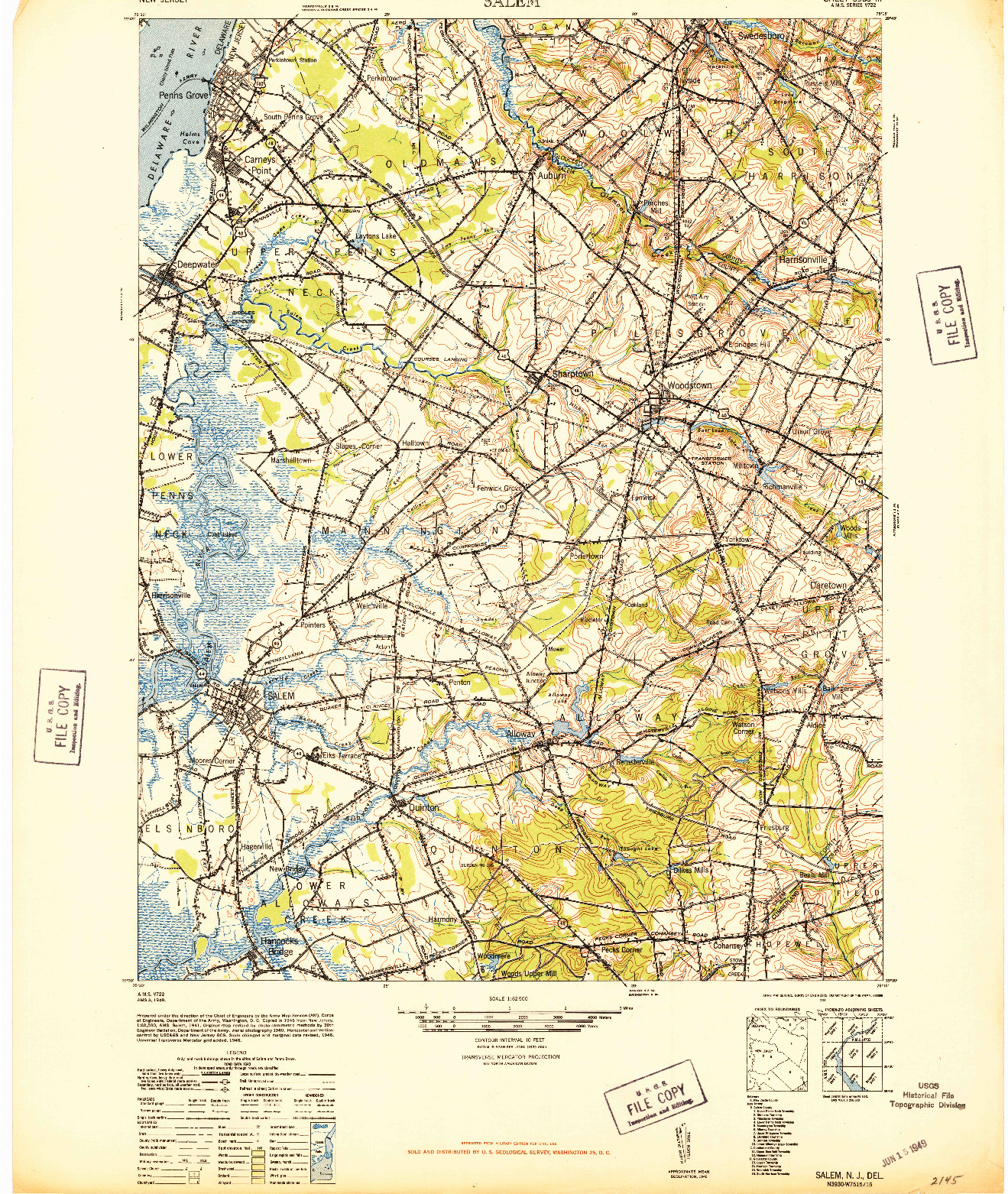 USGS 1:62500-SCALE QUADRANGLE FOR SALEM, NJ 1948