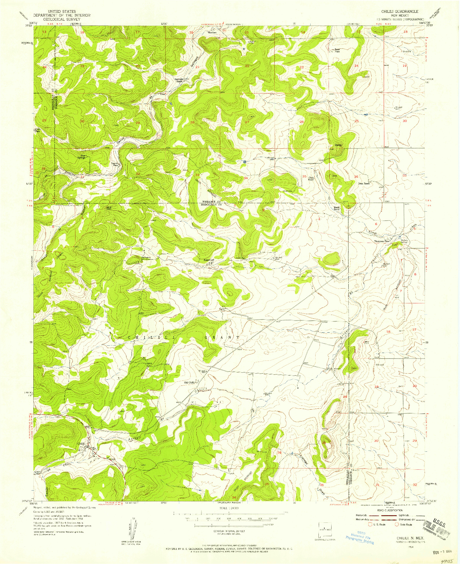 USGS 1:24000-SCALE QUADRANGLE FOR CHILILI, NM 1954