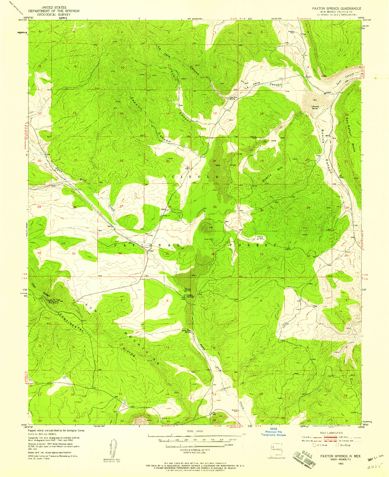 USGS 1:24000-SCALE QUADRANGLE FOR PAXTON SPRINGS, NM 1952