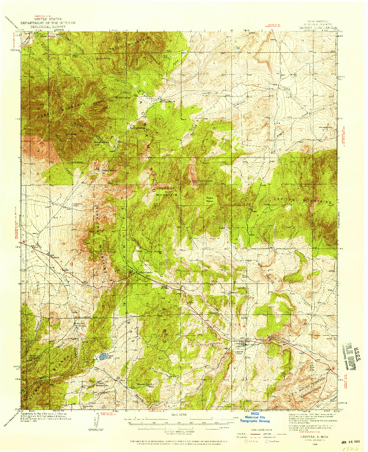 USGS 1:62500-SCALE QUADRANGLE FOR CAPITAN, NM 1934