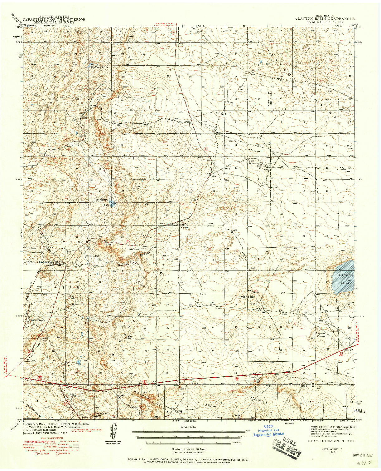 USGS 1:62500-SCALE QUADRANGLE FOR CLAYTON BASIN, NM 1942