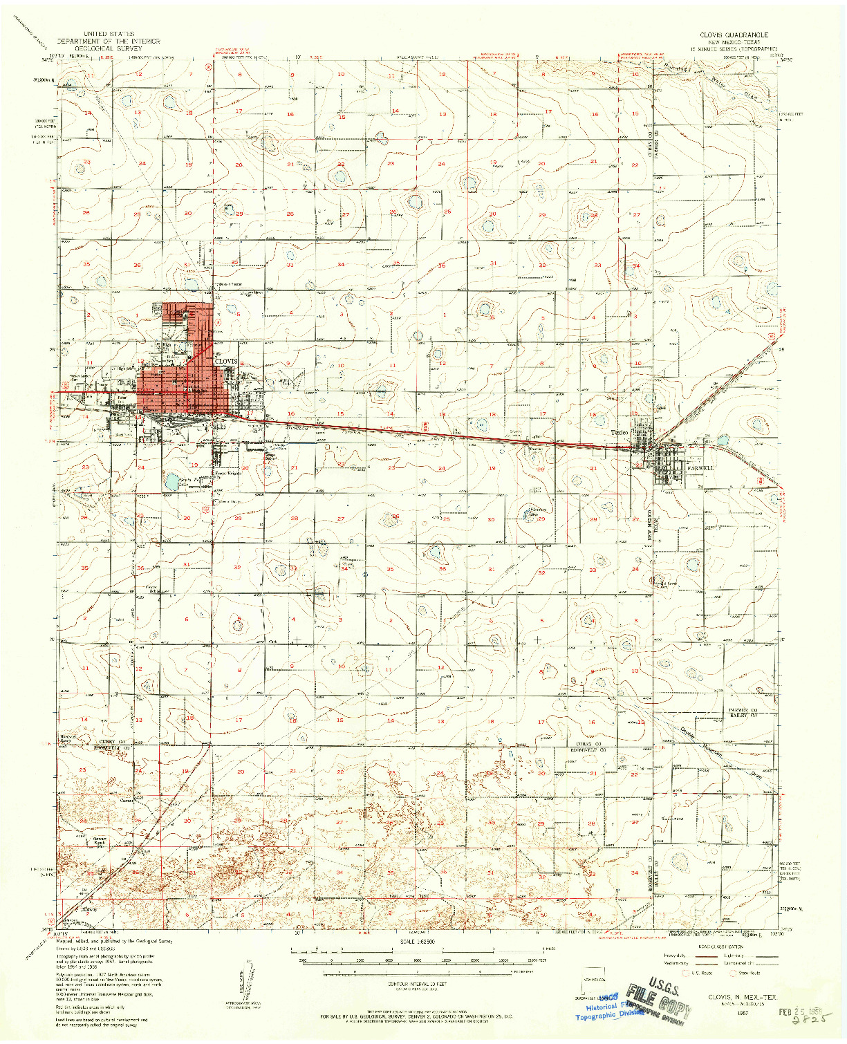 USGS 1:62500-SCALE QUADRANGLE FOR CLOVIS, NM 1957