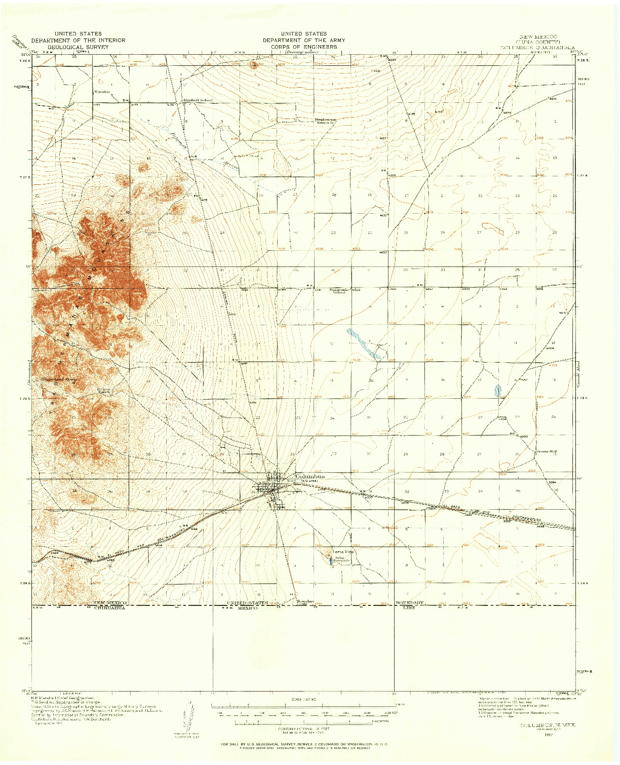 USGS 1:62500-SCALE QUADRANGLE FOR COLUMBUS, NM 1917